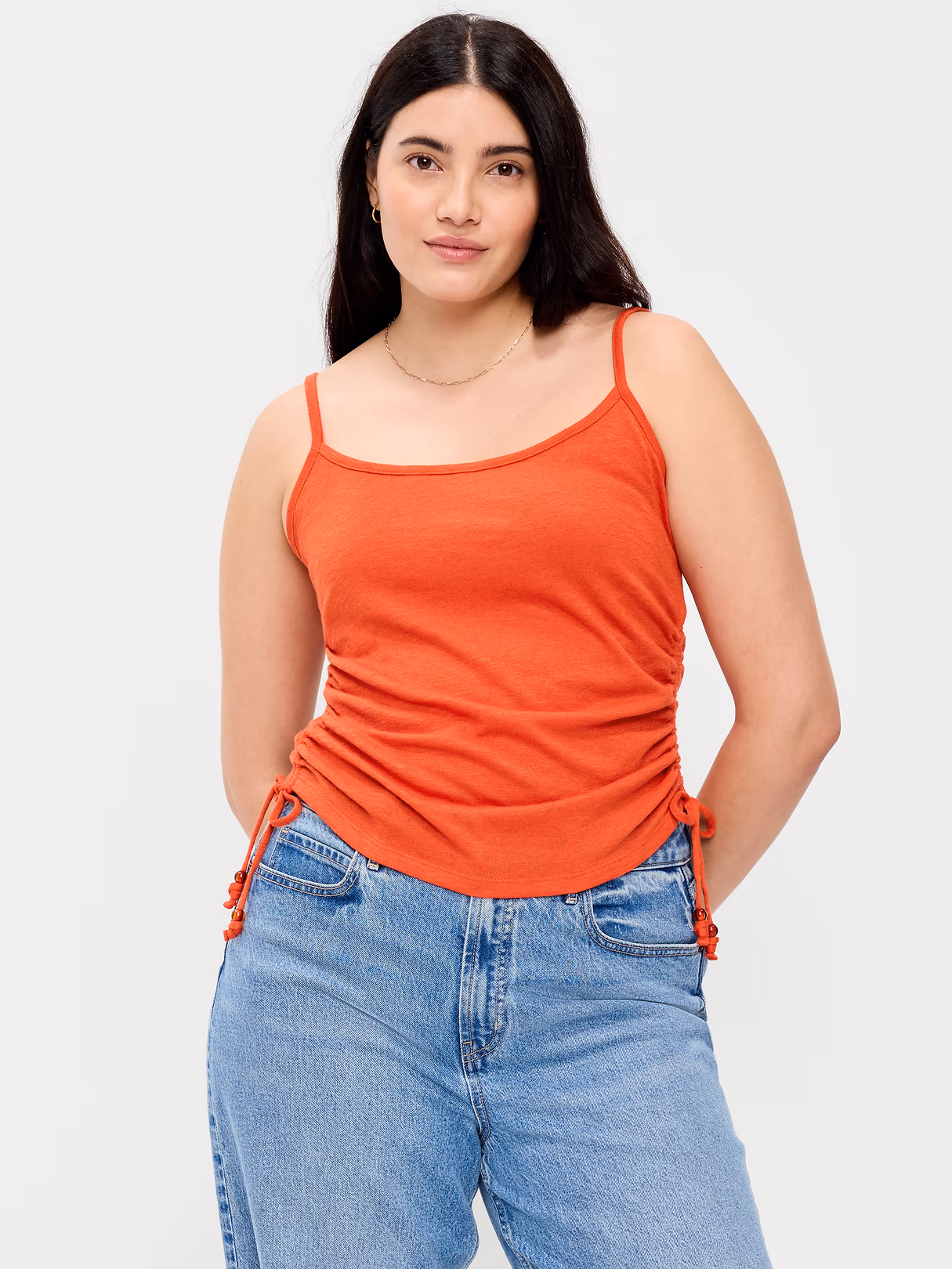 Shirred Side Cami Tank Top - Ornament Orange