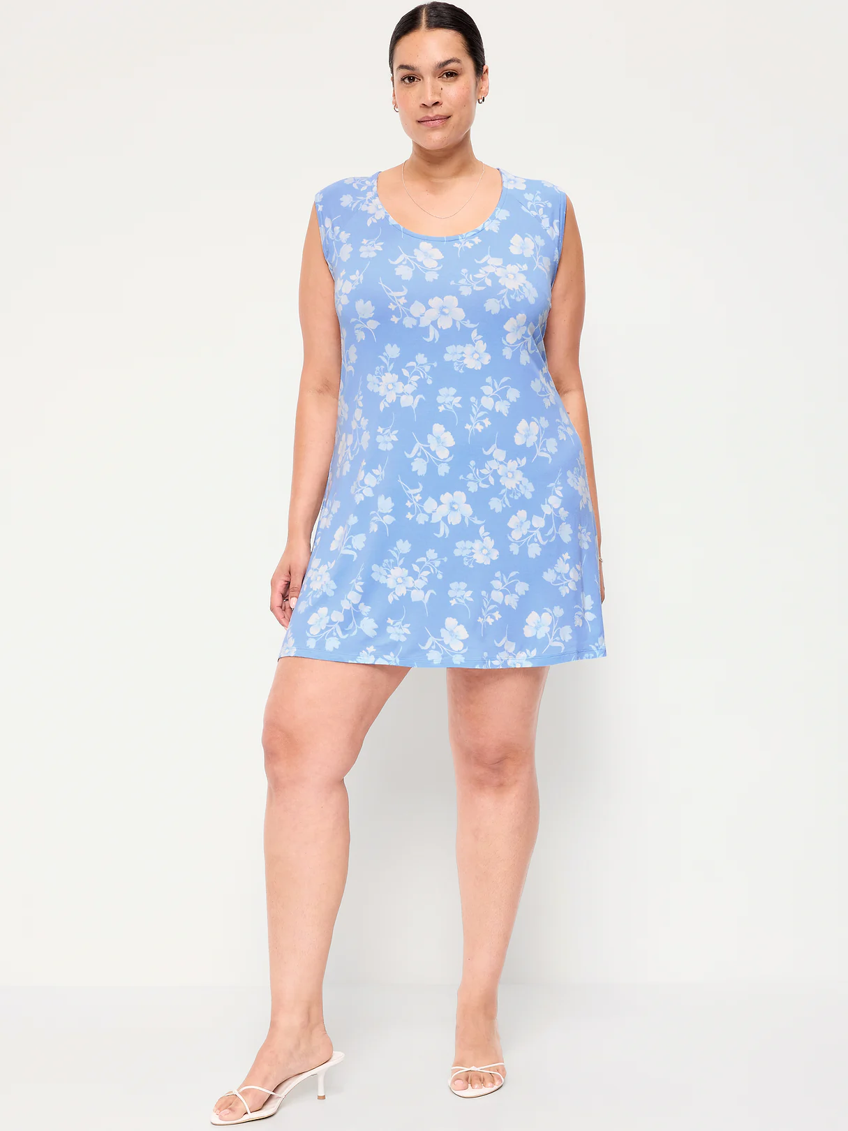 Short-Sleeve Scoop-Neck Mini Dress - Blue Floral