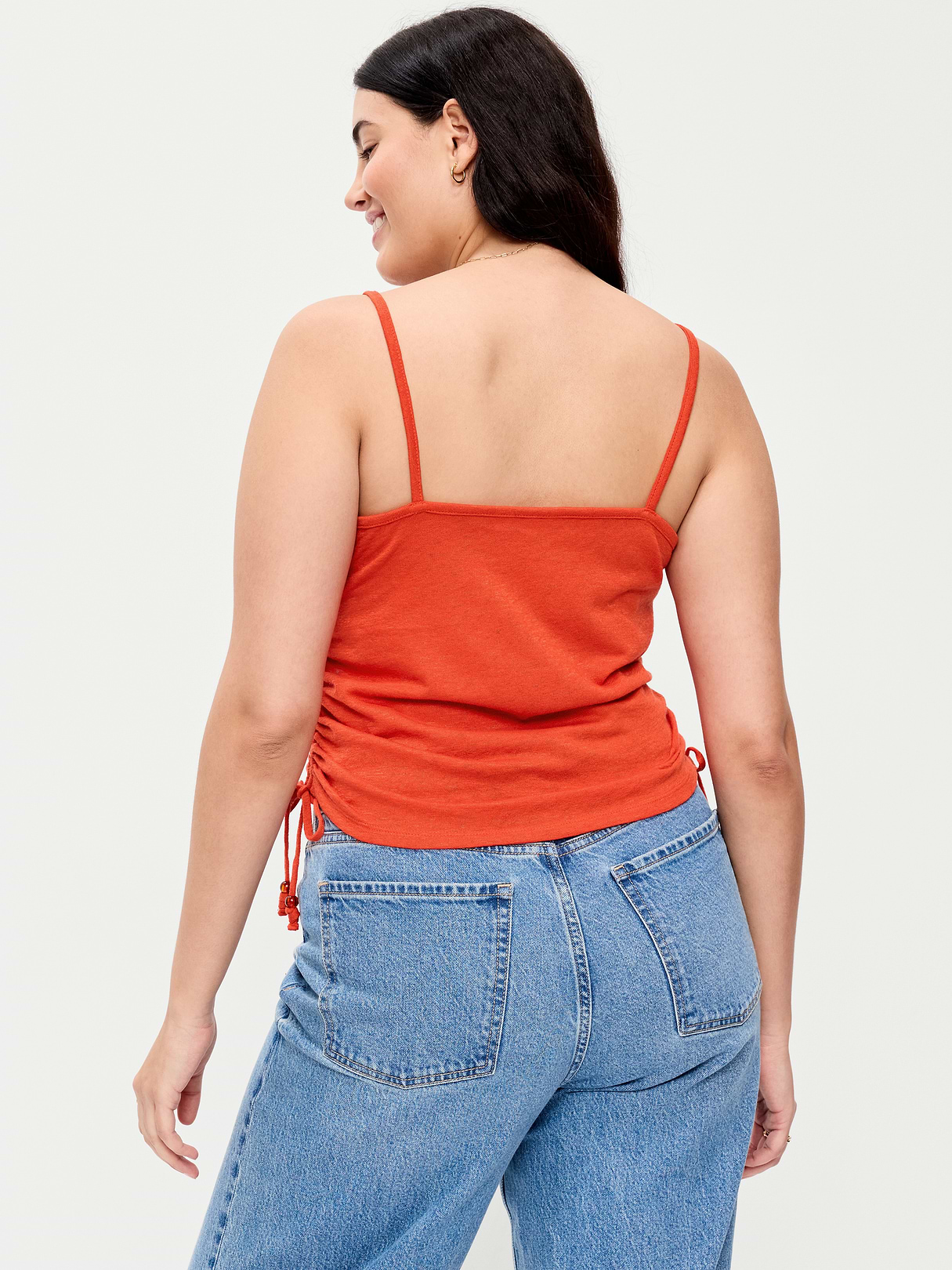 Shirred Side Cami Tank Top - Ornament Orange