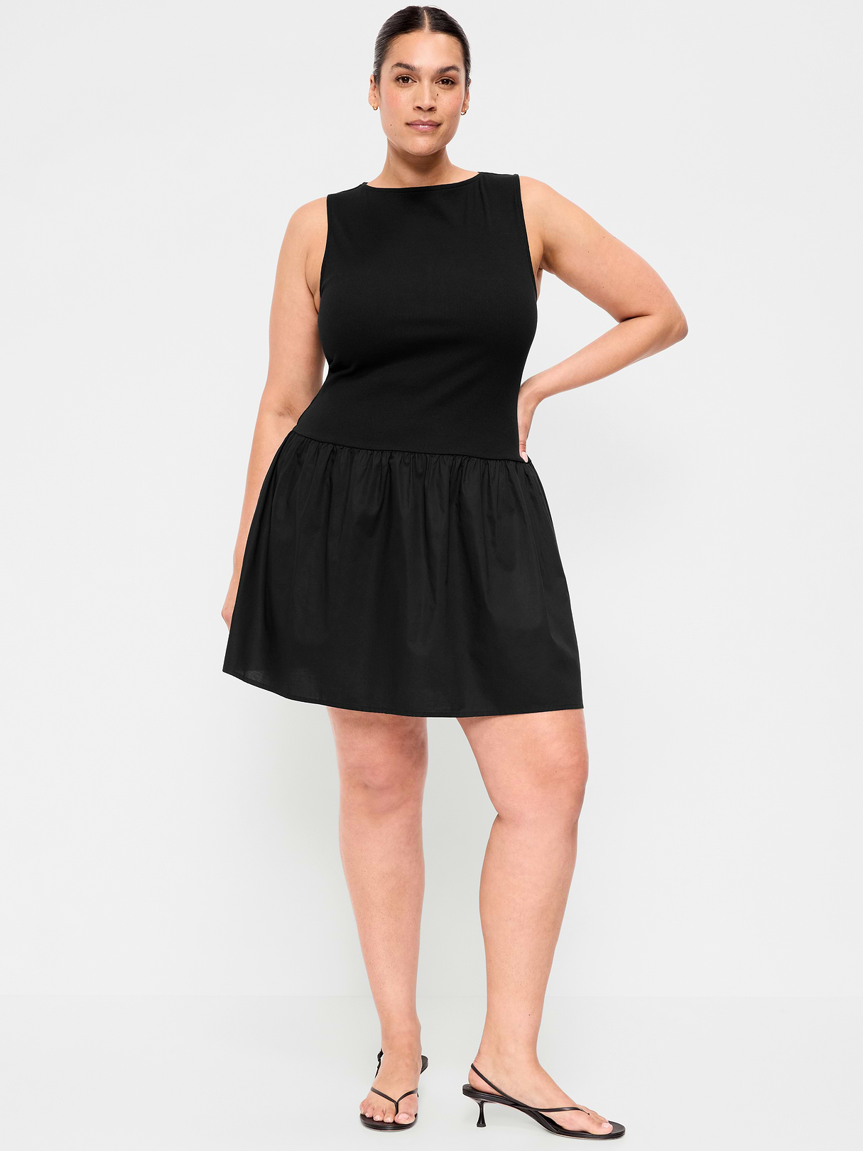 Mixed Media Drop-Waist Mini Dress - Black Jack