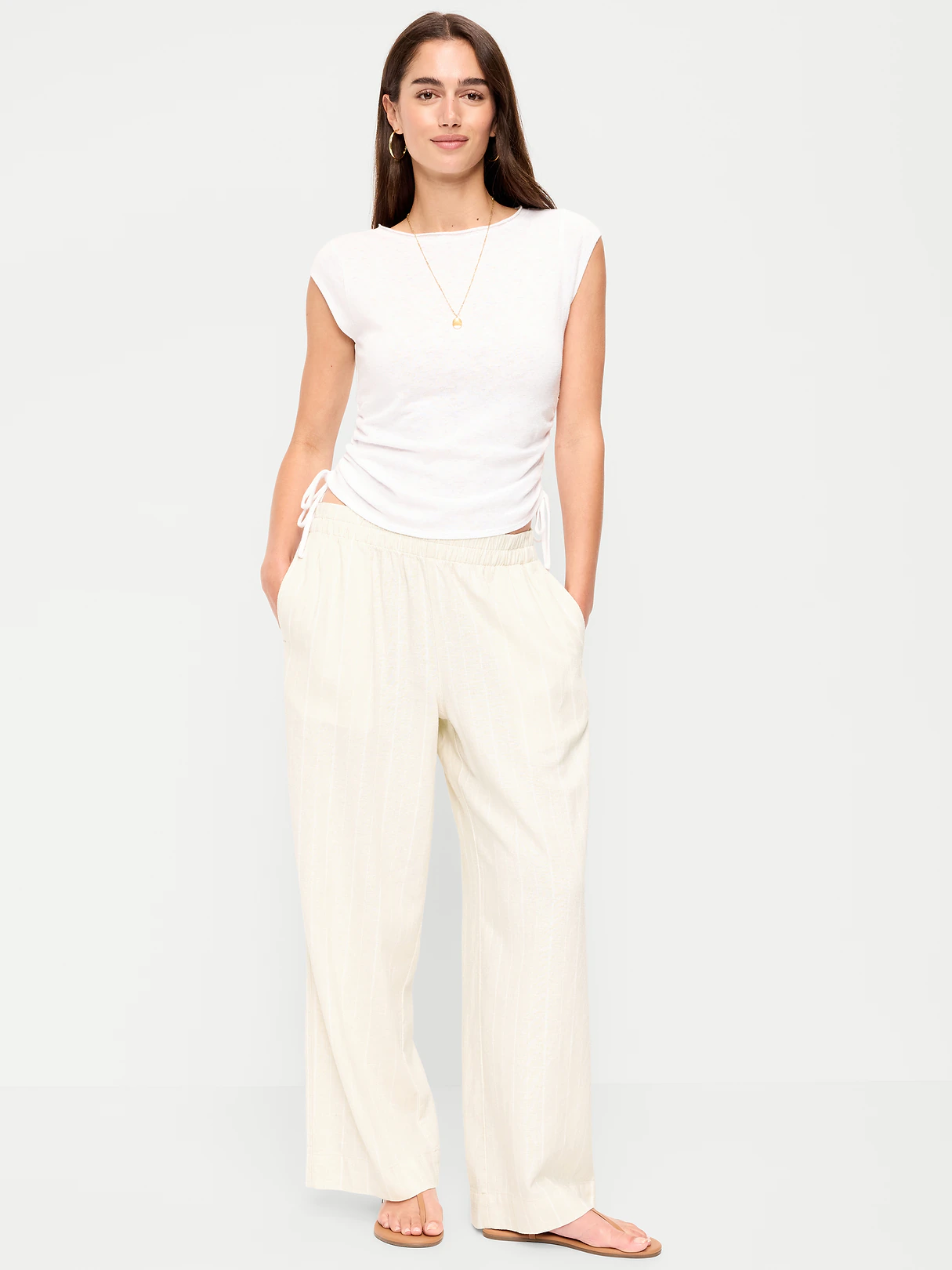 High-Waisted Linen-Blend Super Wide-Leg Pants - Neutral Stripe