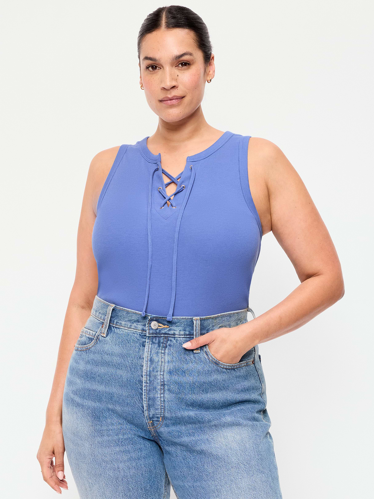 Lace-Up Tank Top - Lobelia Blue