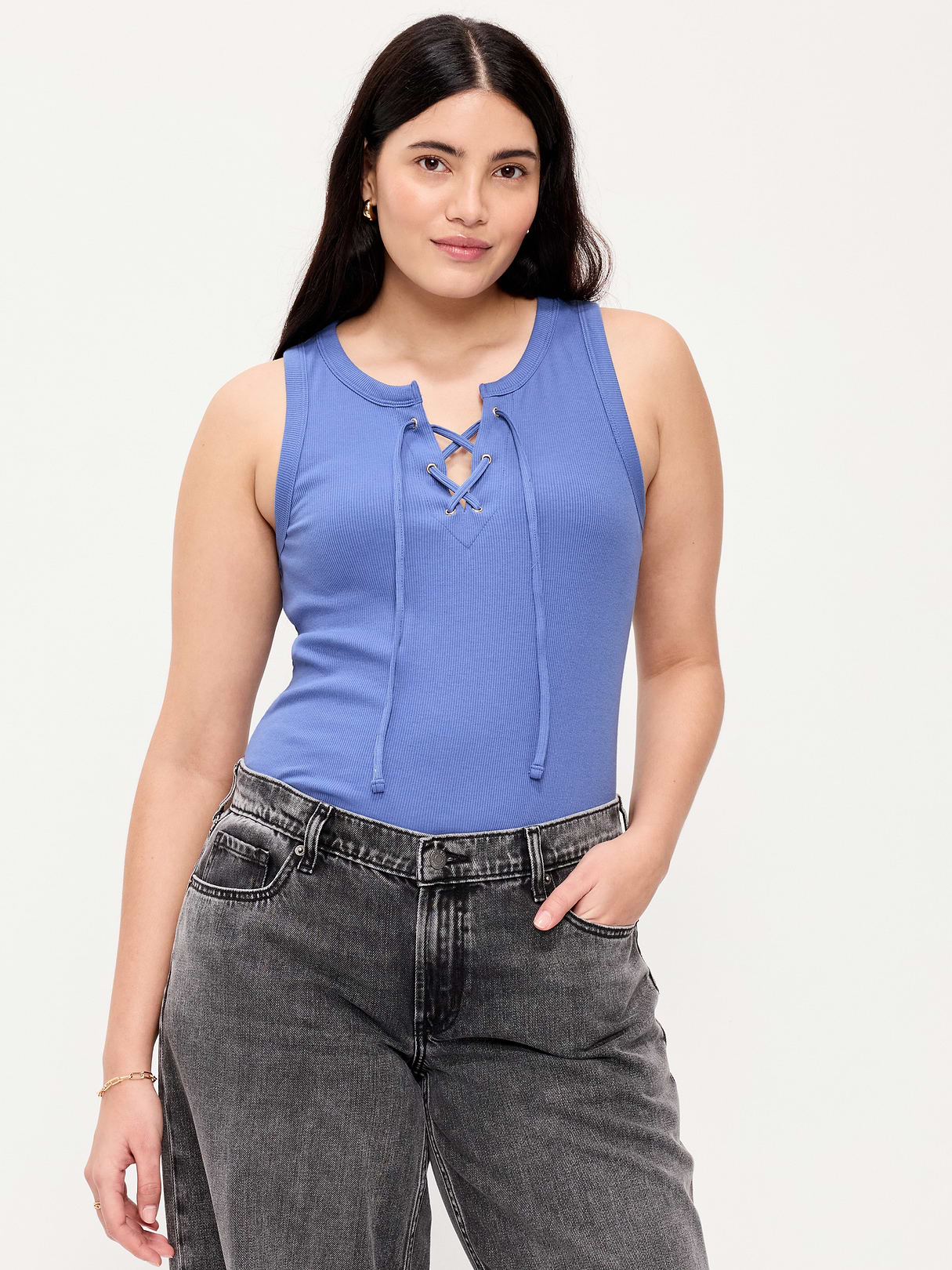Lace-Up Tank Top - Lobelia Blue