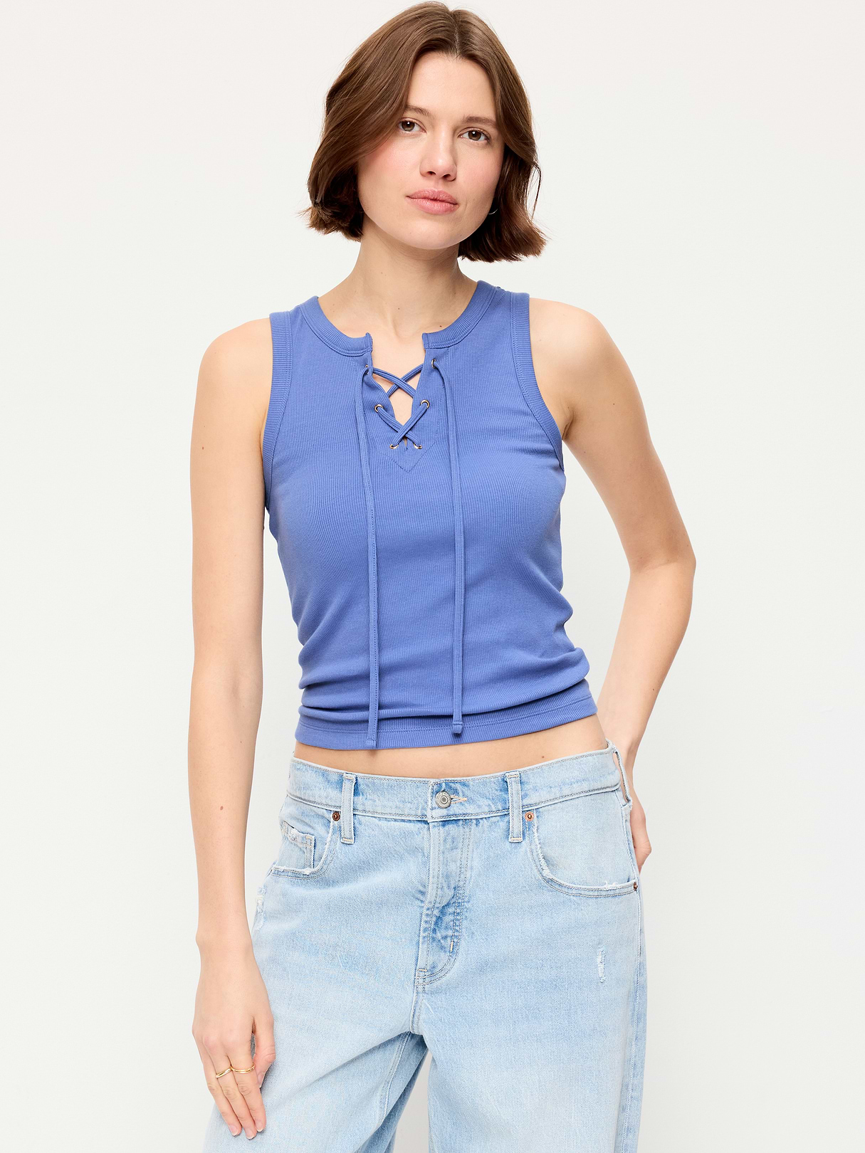 Lace-Up Tank Top - Lobelia Blue