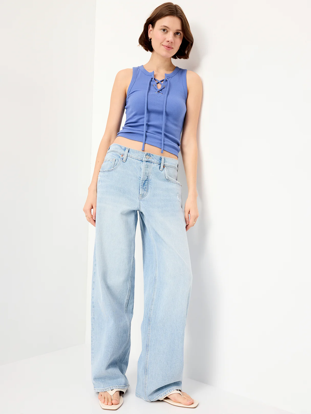 Lace-Up Tank Top - Lobelia Blue