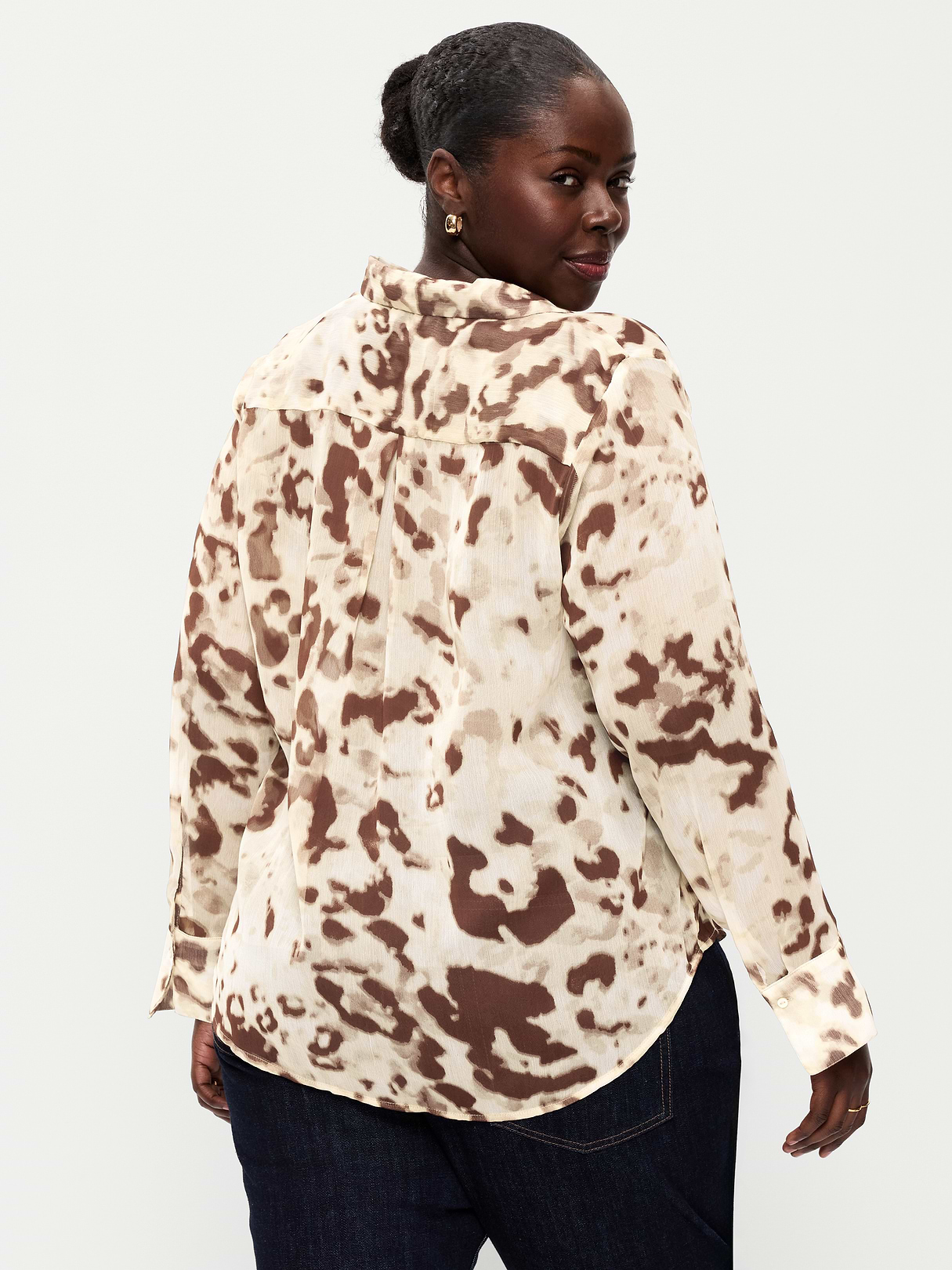 Chiffon Sheer Button-Down Shirt - Animal Print