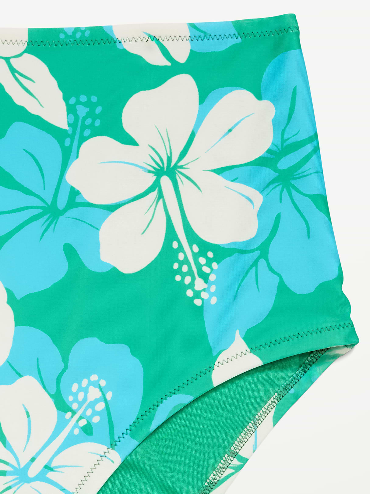 High-Waisted Ribbed Bikini Swim Bottoms - Cool Hibiscus