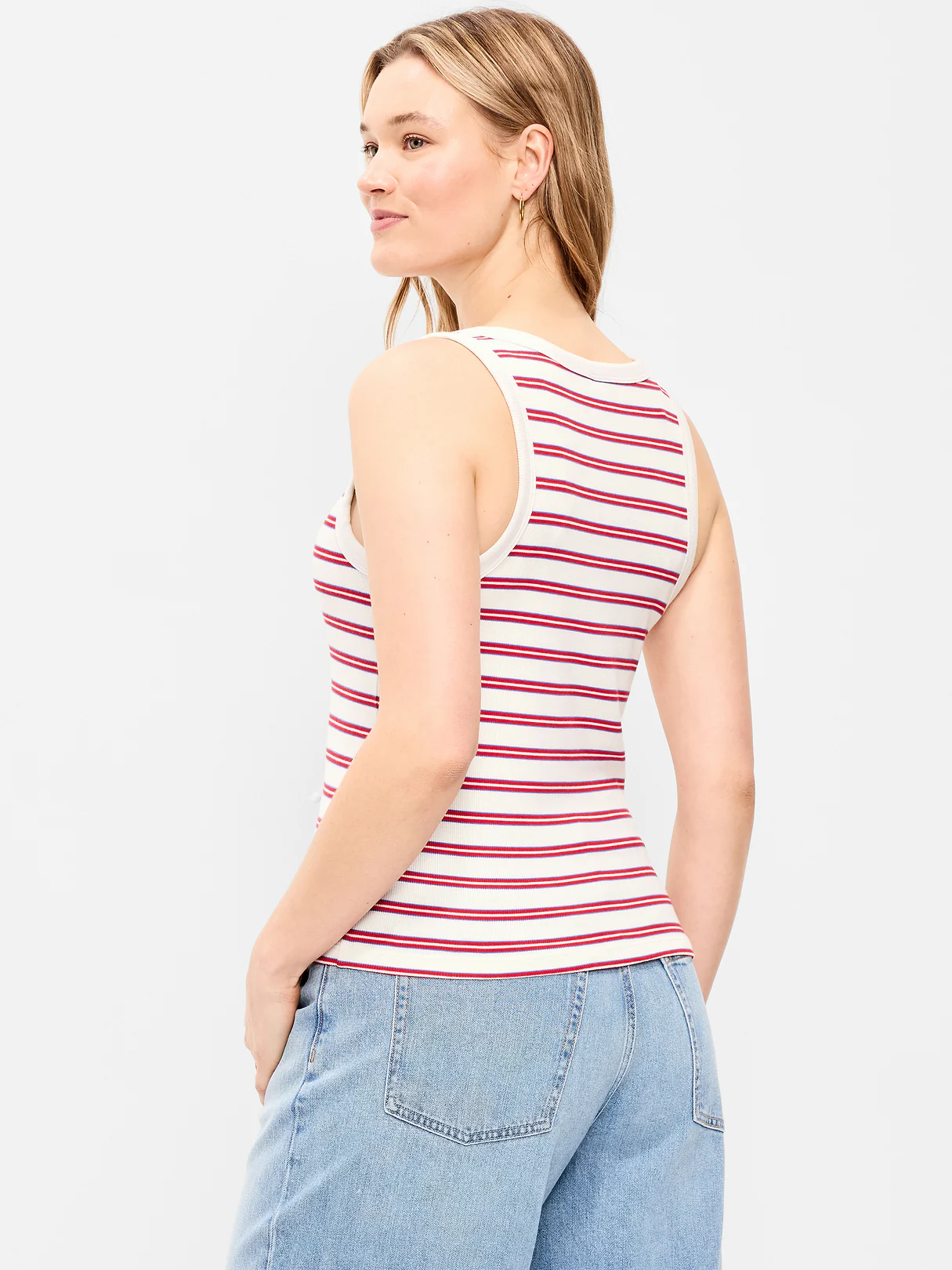 Lace-Up Tank Top - Red Blue Stripe