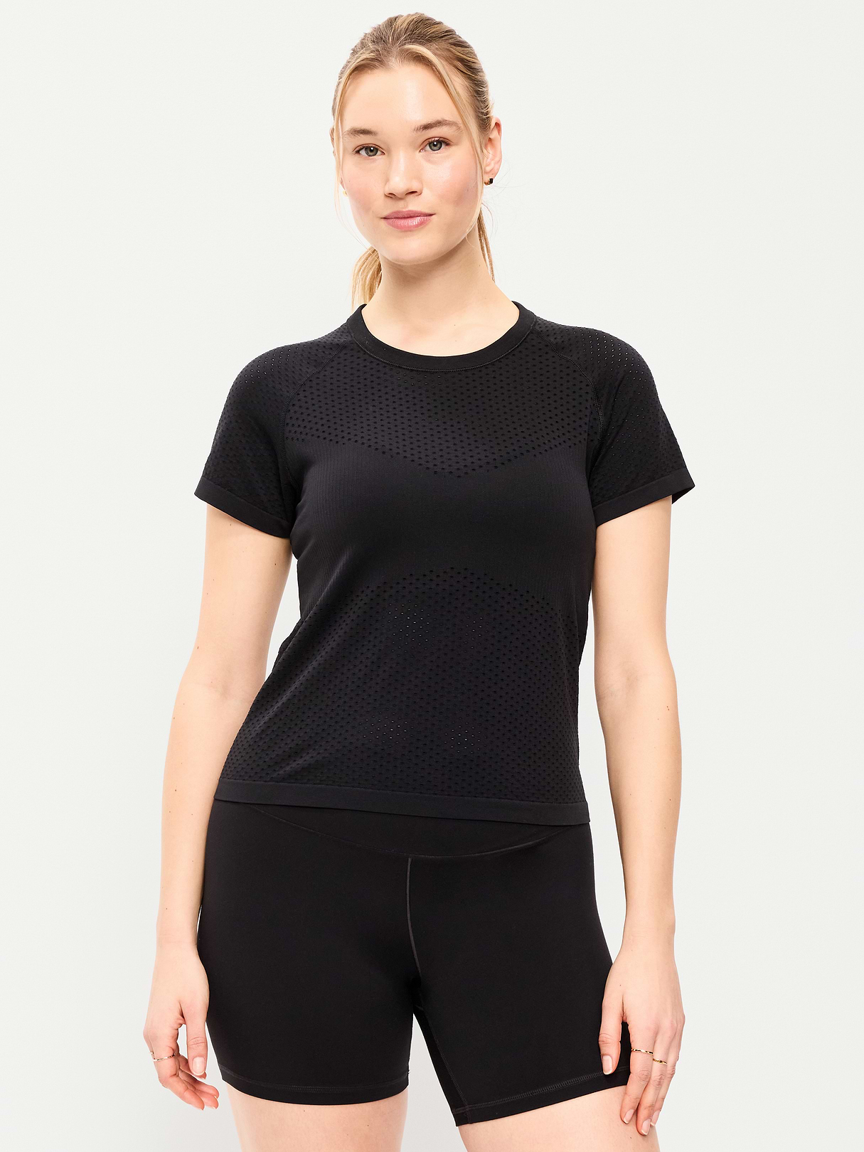 Seamless Textured Cropped T-Shirt - Black Jack