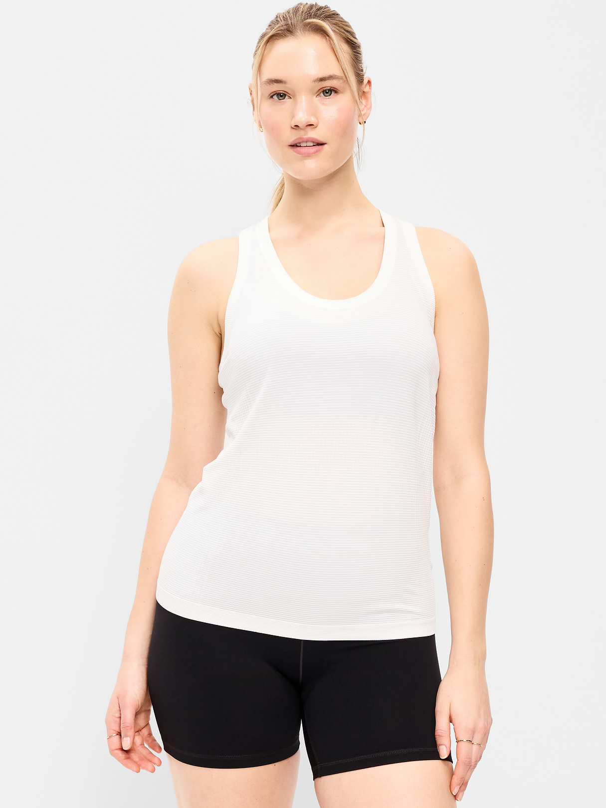 Fluid Seamless Fitted Tank Top - White Stripe