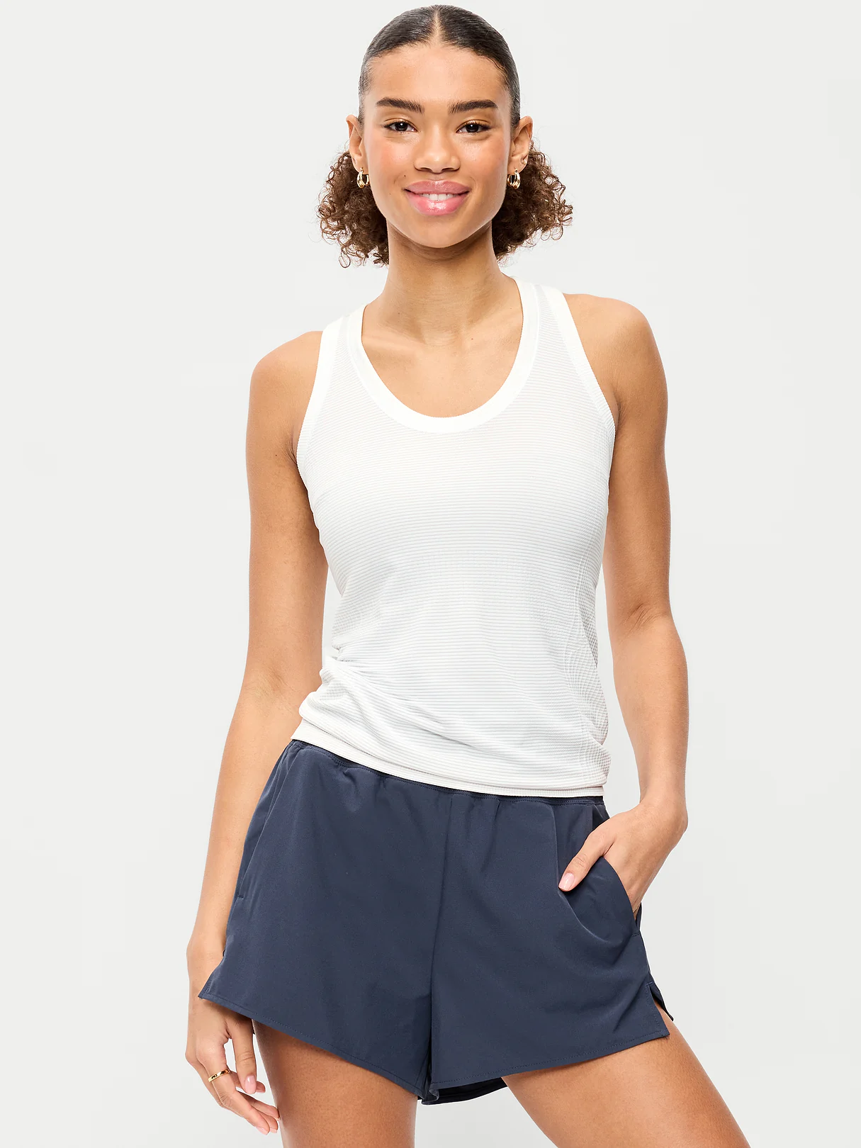 Fluid Seamless Fitted Tank Top - White Stripe
