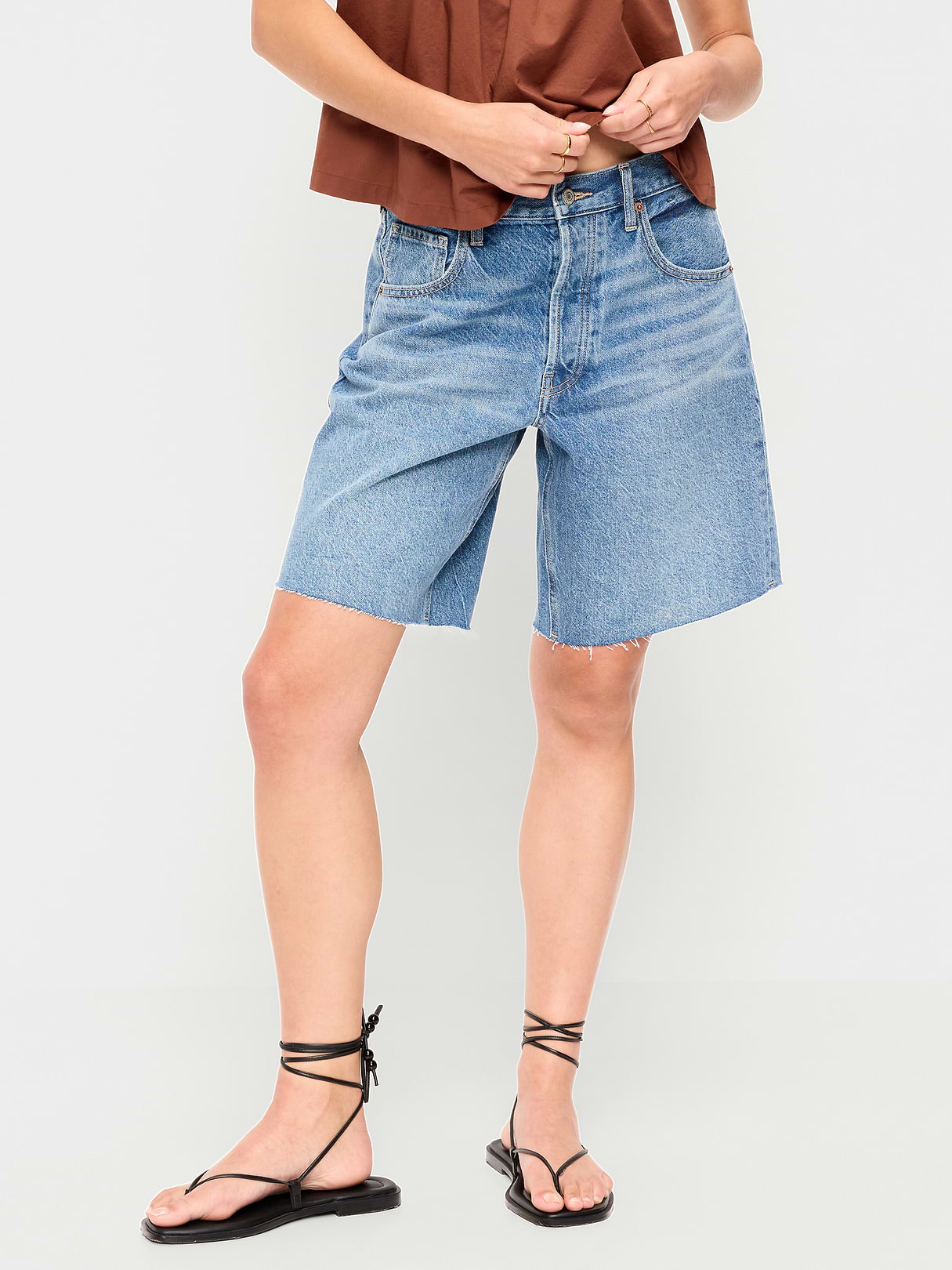 Mid-Rise Baggy Jean Cut-Off Shorts -- 9-inch inseam - Vivien