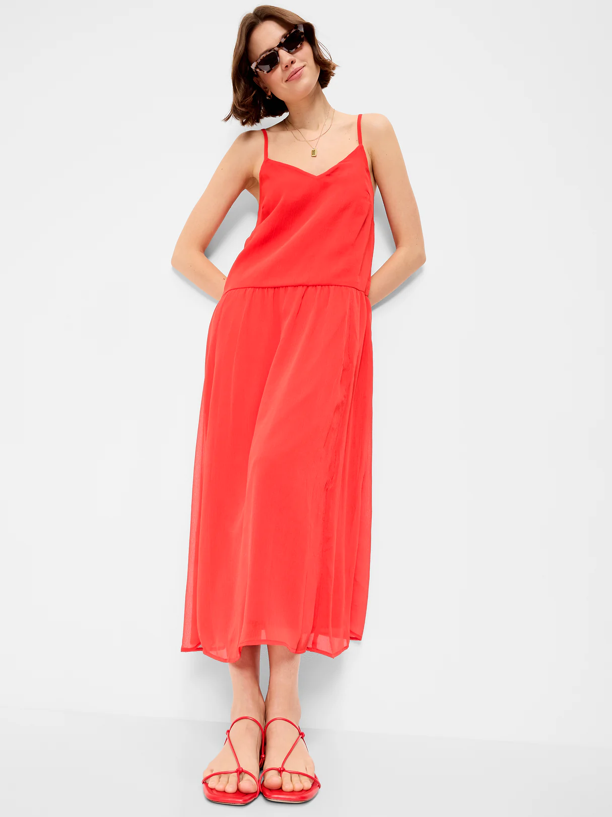 Chiffon Drop-Waist Maxi Dress - Moonfish Orange