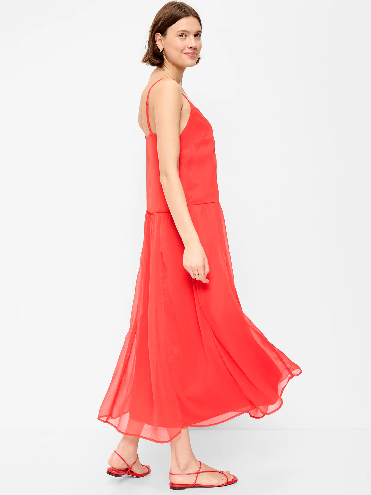 Chiffon Drop-Waist Maxi Dress - Moonfish Orange