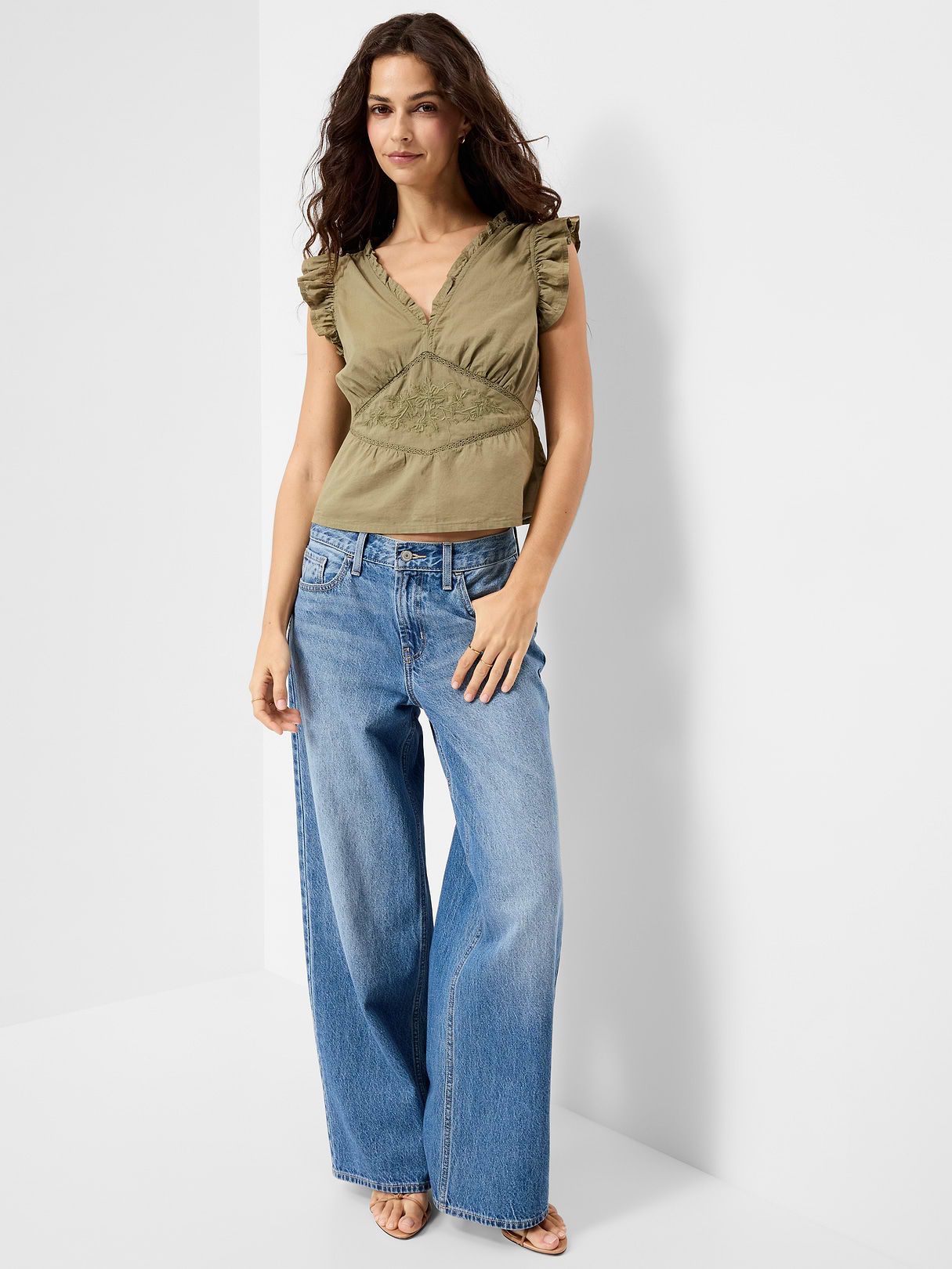 Flutter-Sleeve Embroidered Top - Bare Ground