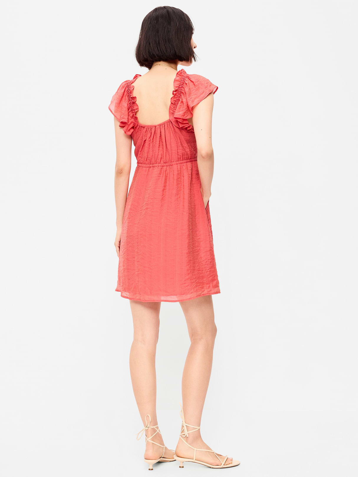 Flutter-Sleeve Fit & Flare Mini Dress - Cactus Bloom