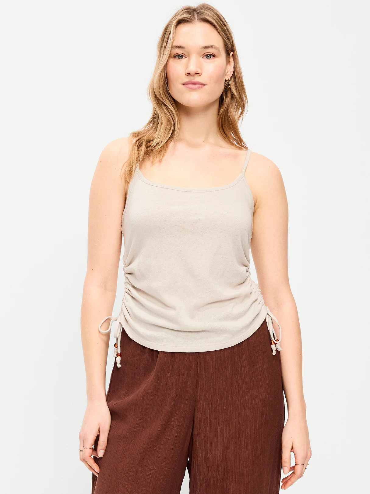 Shirred Side Cami Tank Top - Wish Bone