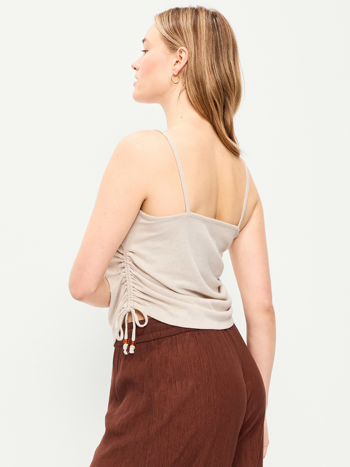 Shirred Side Cami Tank Top - Wish Bone