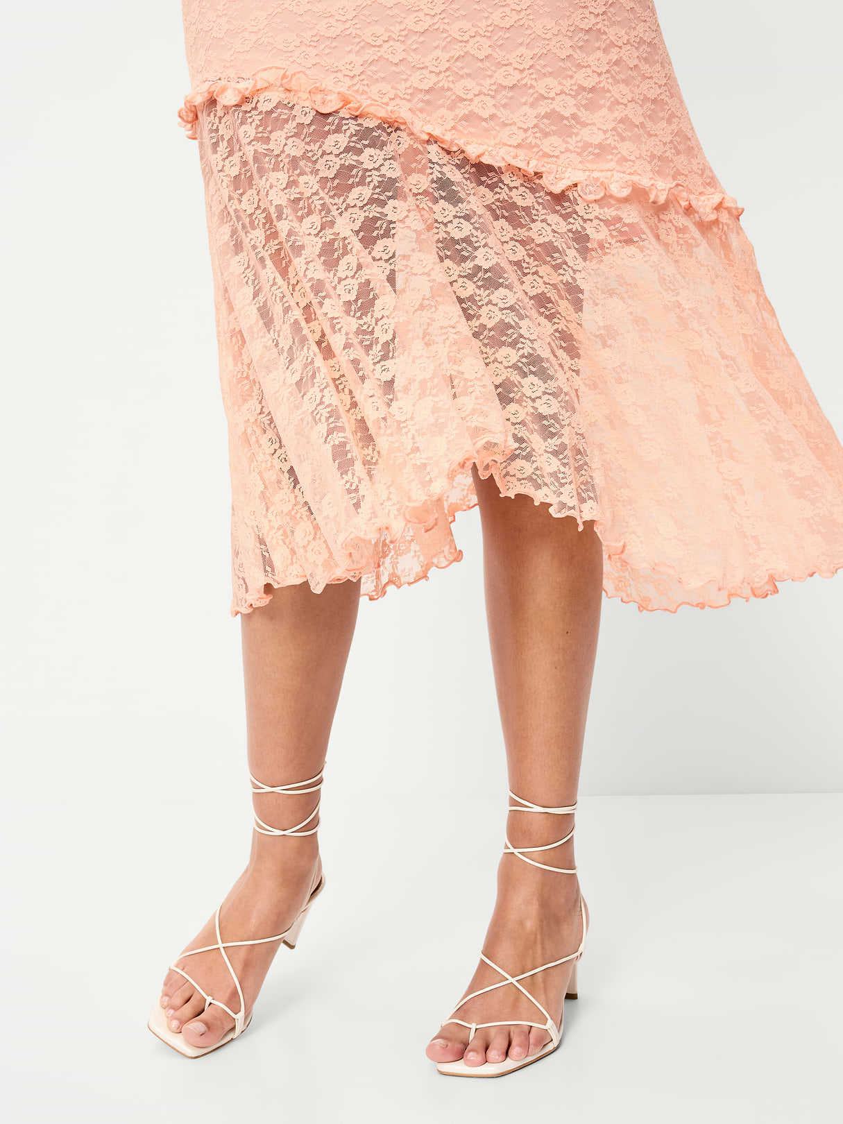 Fit & Flare Lace Midi Dress - Peach Gelato
