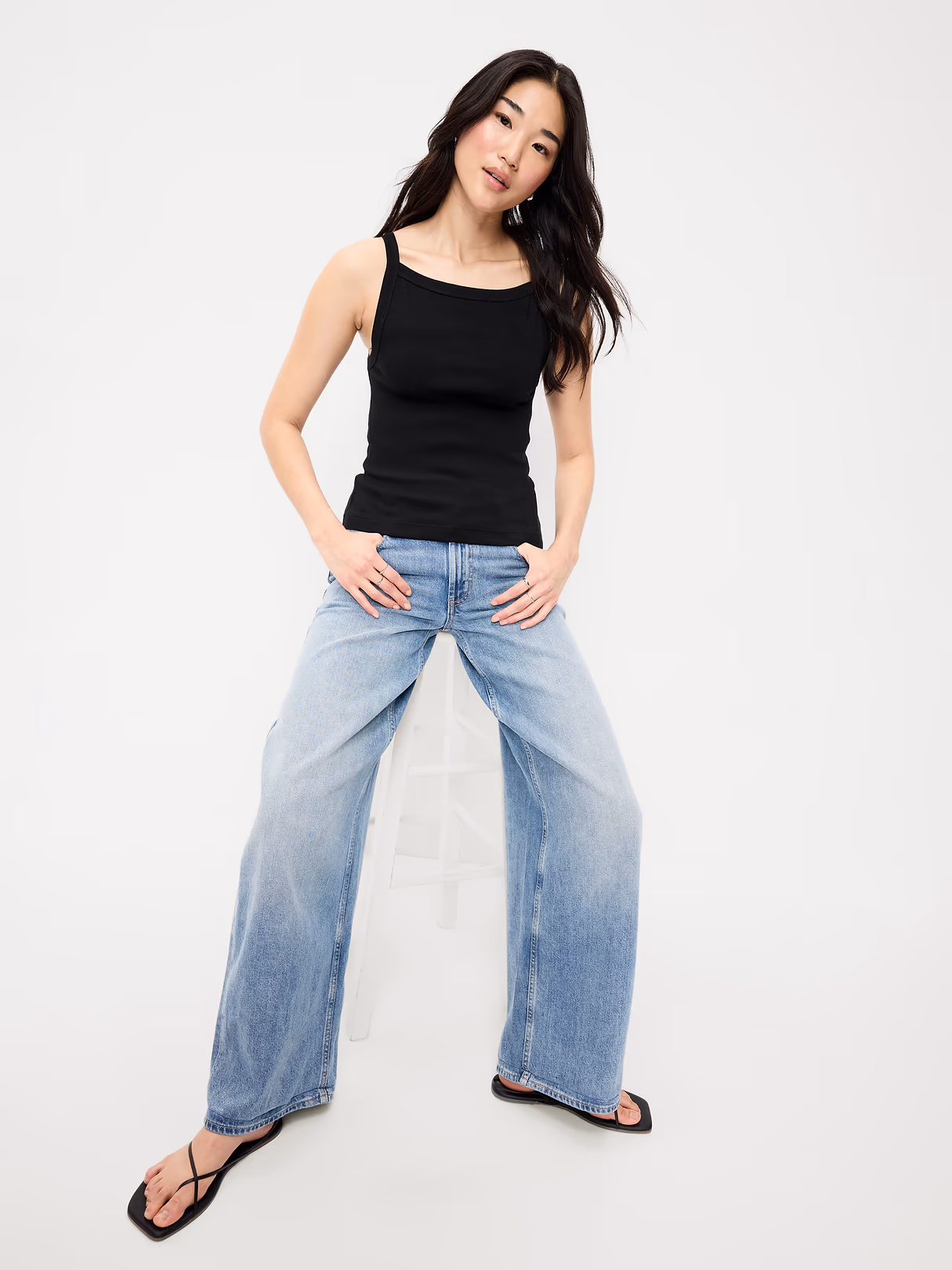 Snug Apron-Neck Tank Top - Light Black Heather