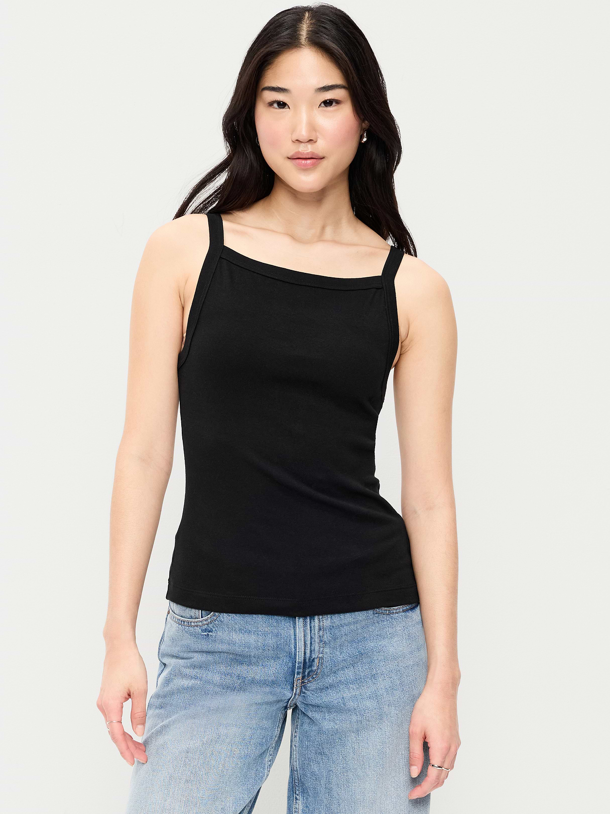 Snug Apron-Neck Tank Top - Light Black Heather
