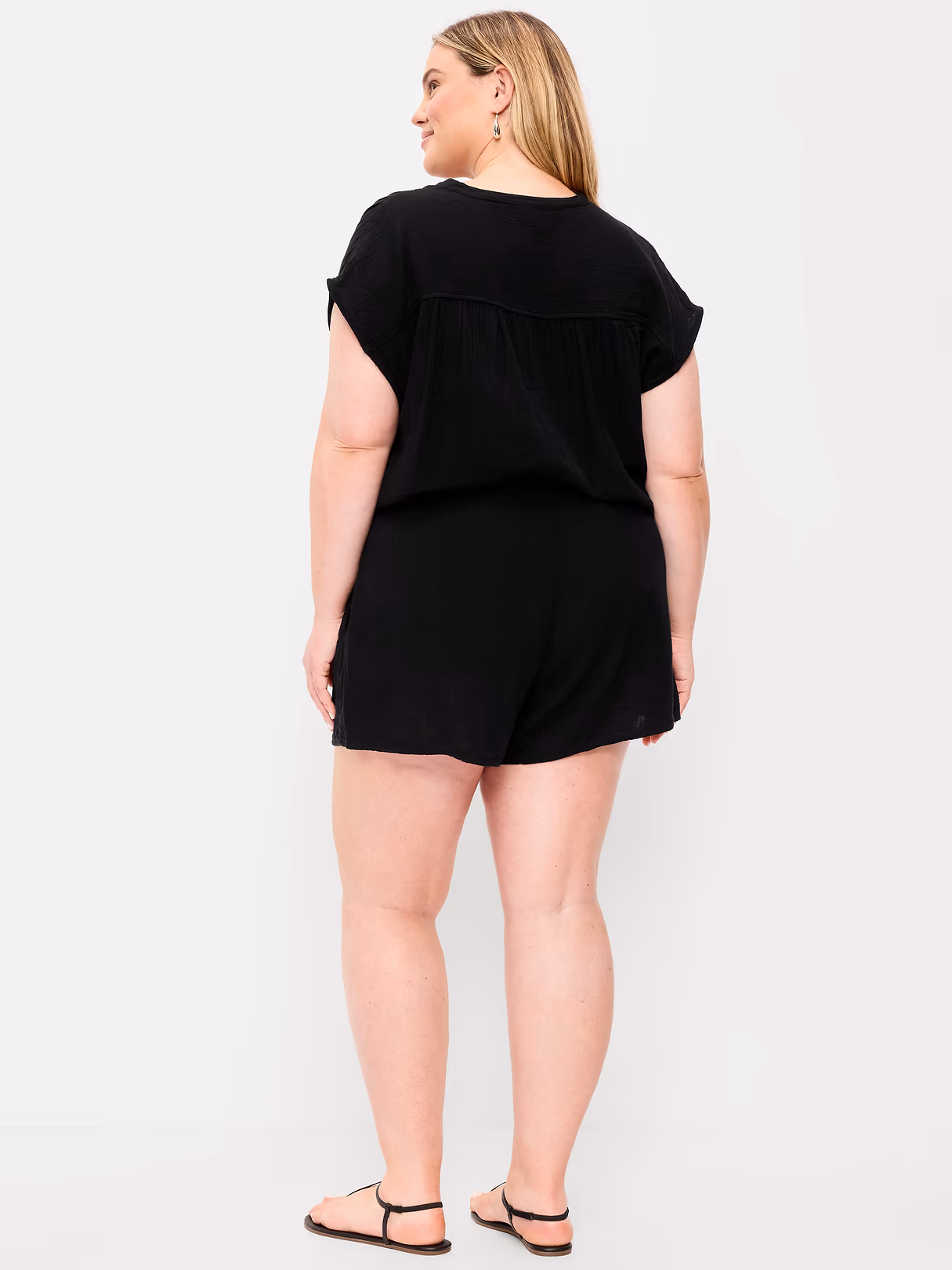 High-Waisted Crinkle Gauze Shorts - Black Jack