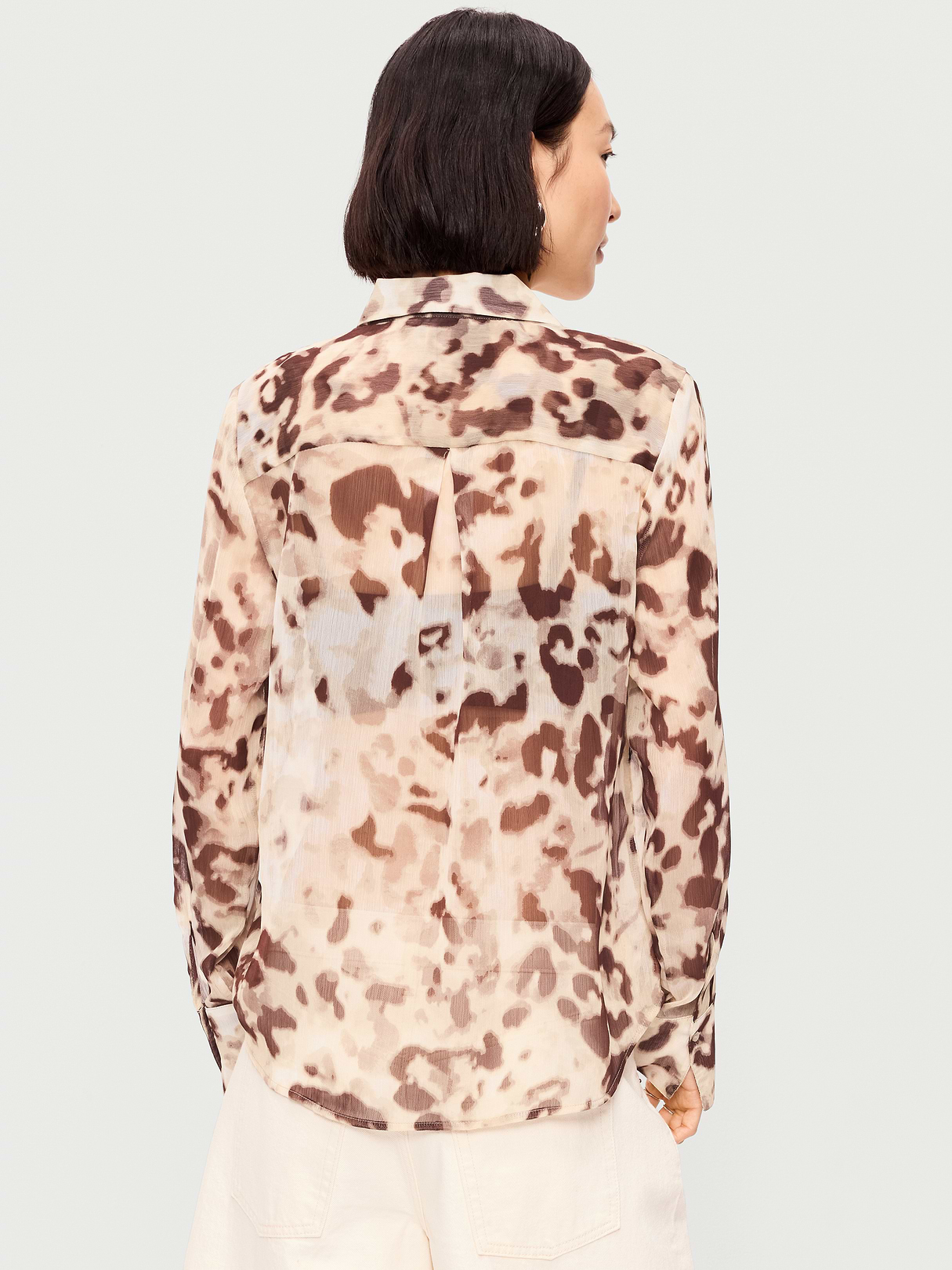 Chiffon Sheer Button-Down Shirt - Animal Print