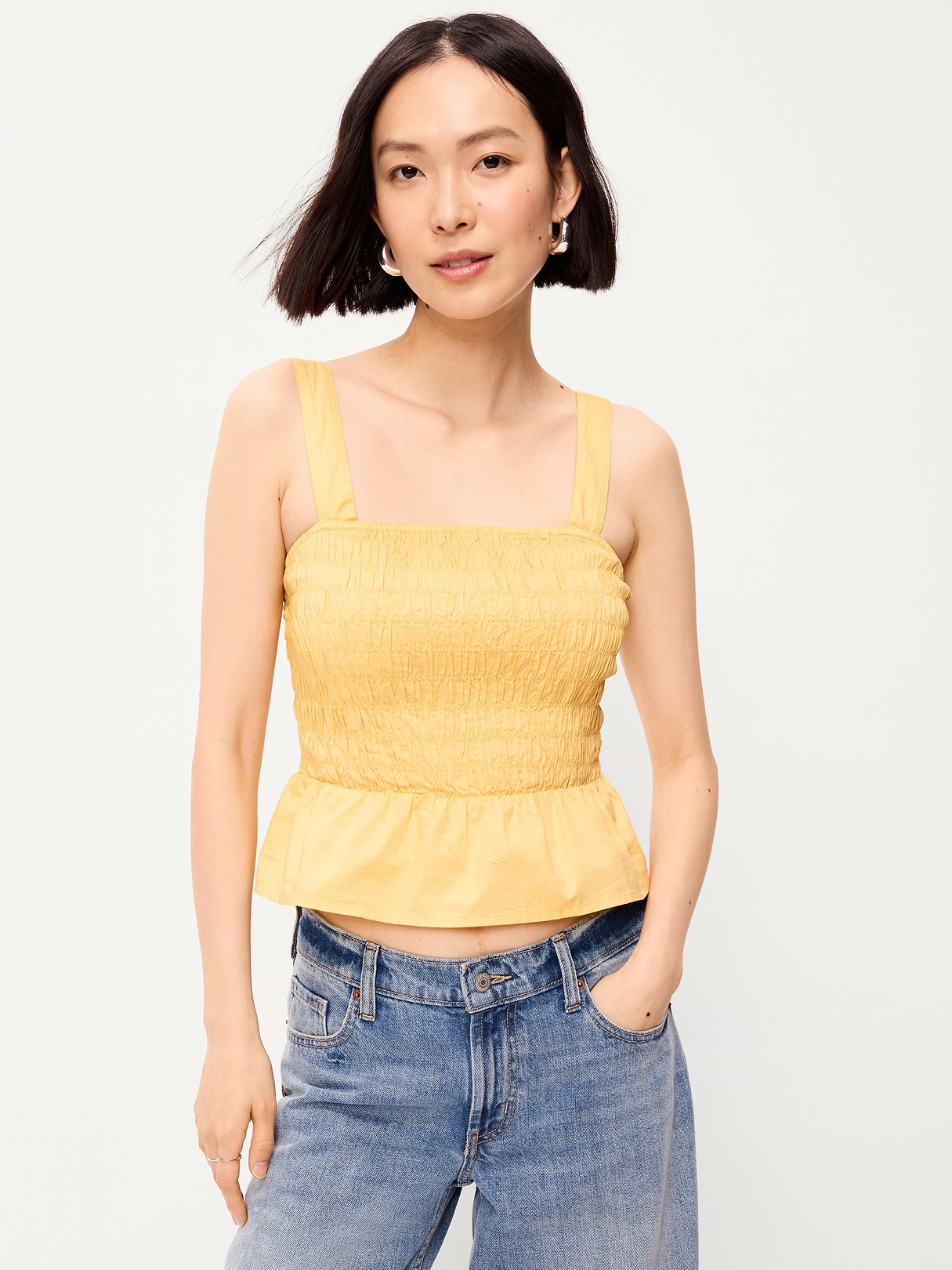 Smocked Peplum Tank Top - Sunbeam