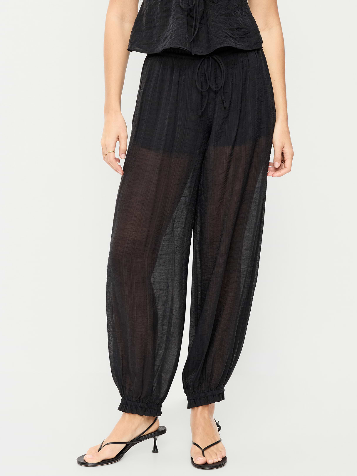 High-Waisted Sheer Chiffon Harem Pants - Black Jack
