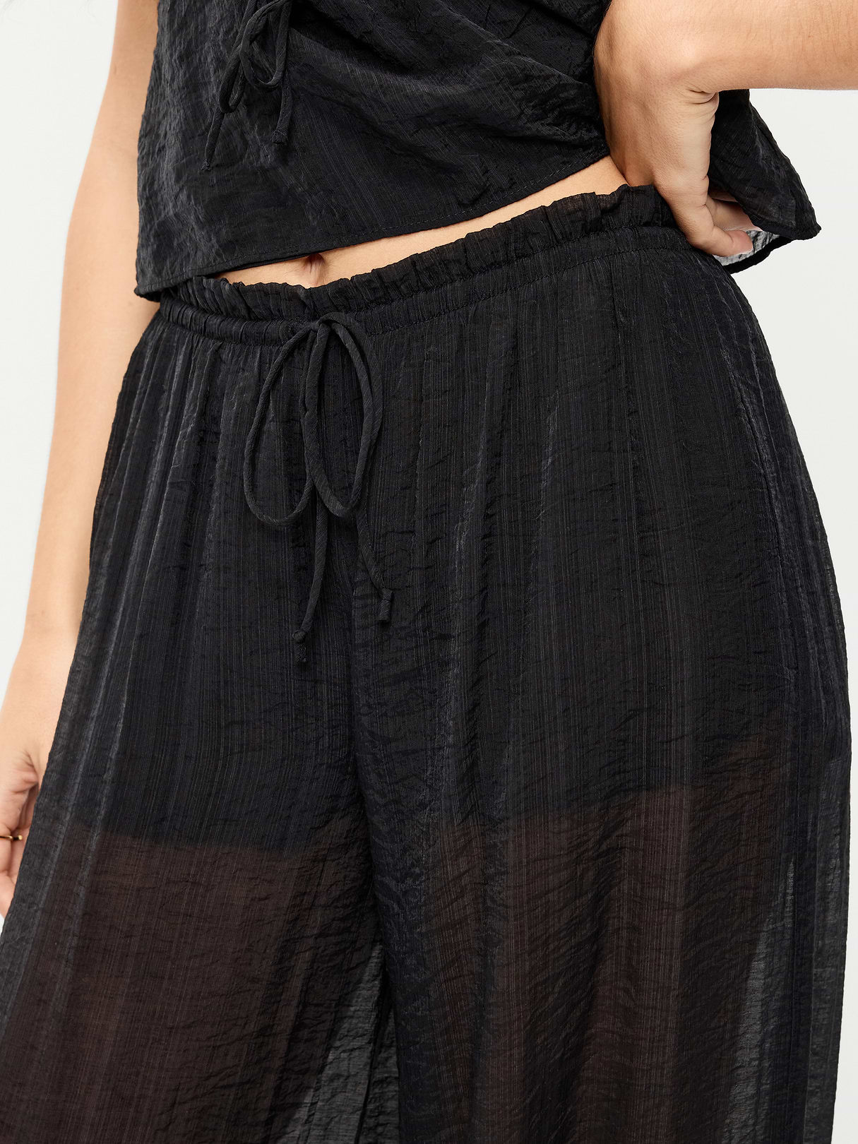 High-Waisted Sheer Chiffon Harem Pants - Black Jack