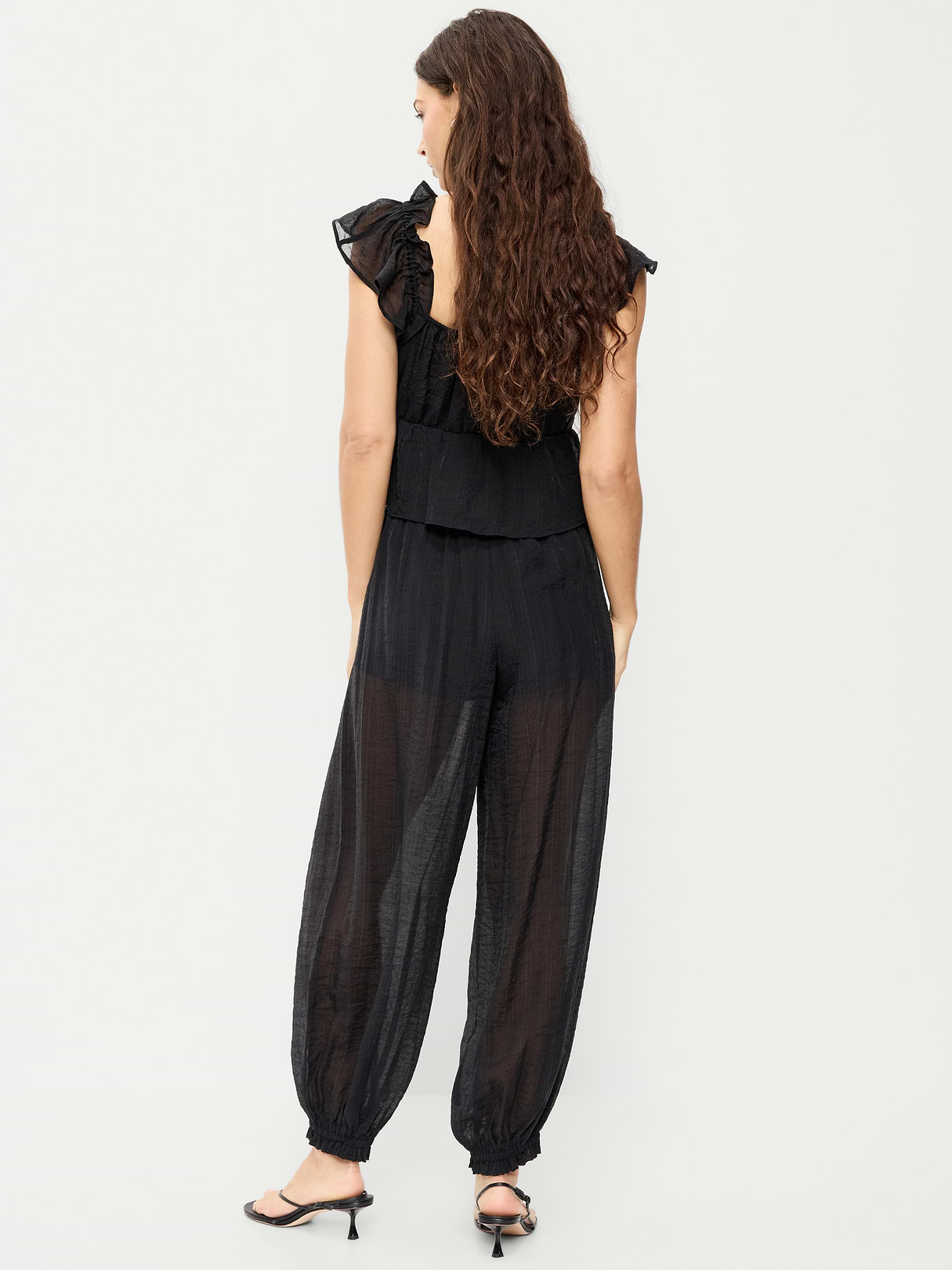 High-Waisted Sheer Chiffon Harem Pants - Black Jack