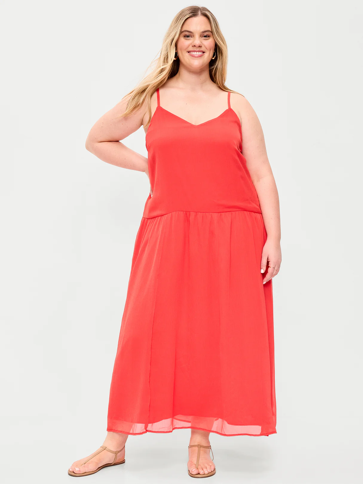 Chiffon Drop-Waist Maxi Dress - Moonfish Orange