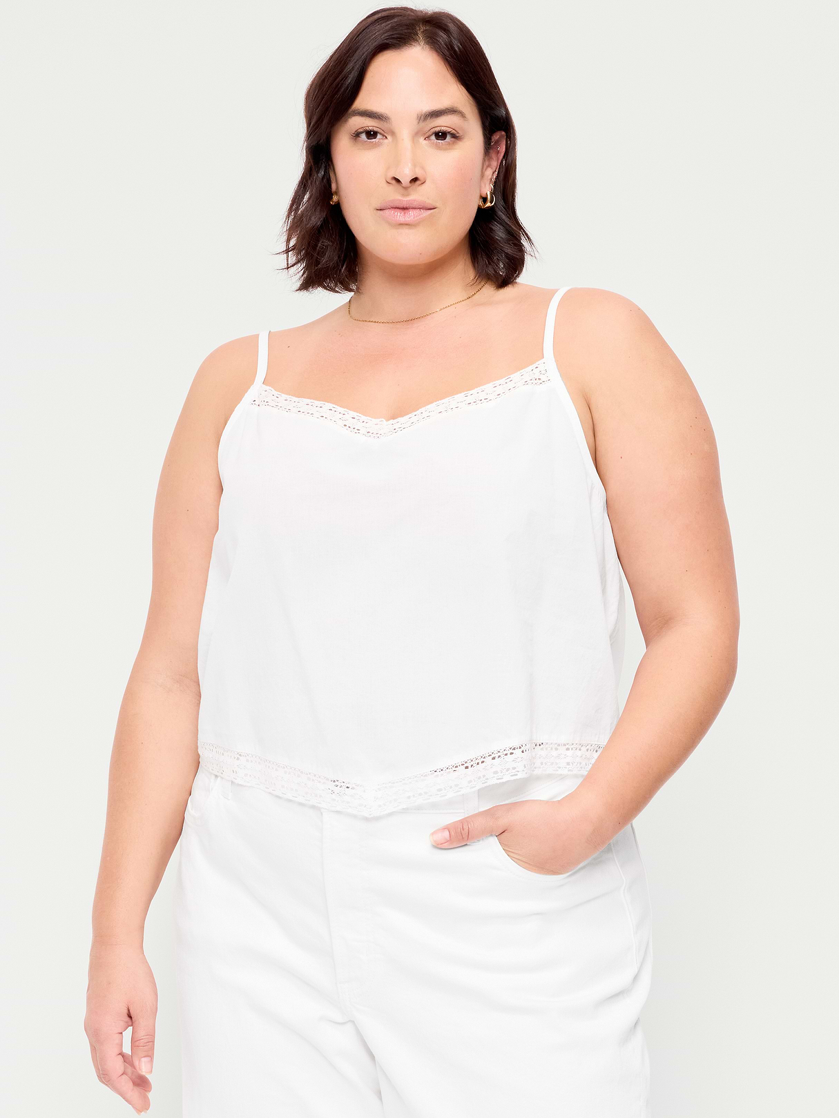 Lace-Trim Scarf Tank Top - White Lilies