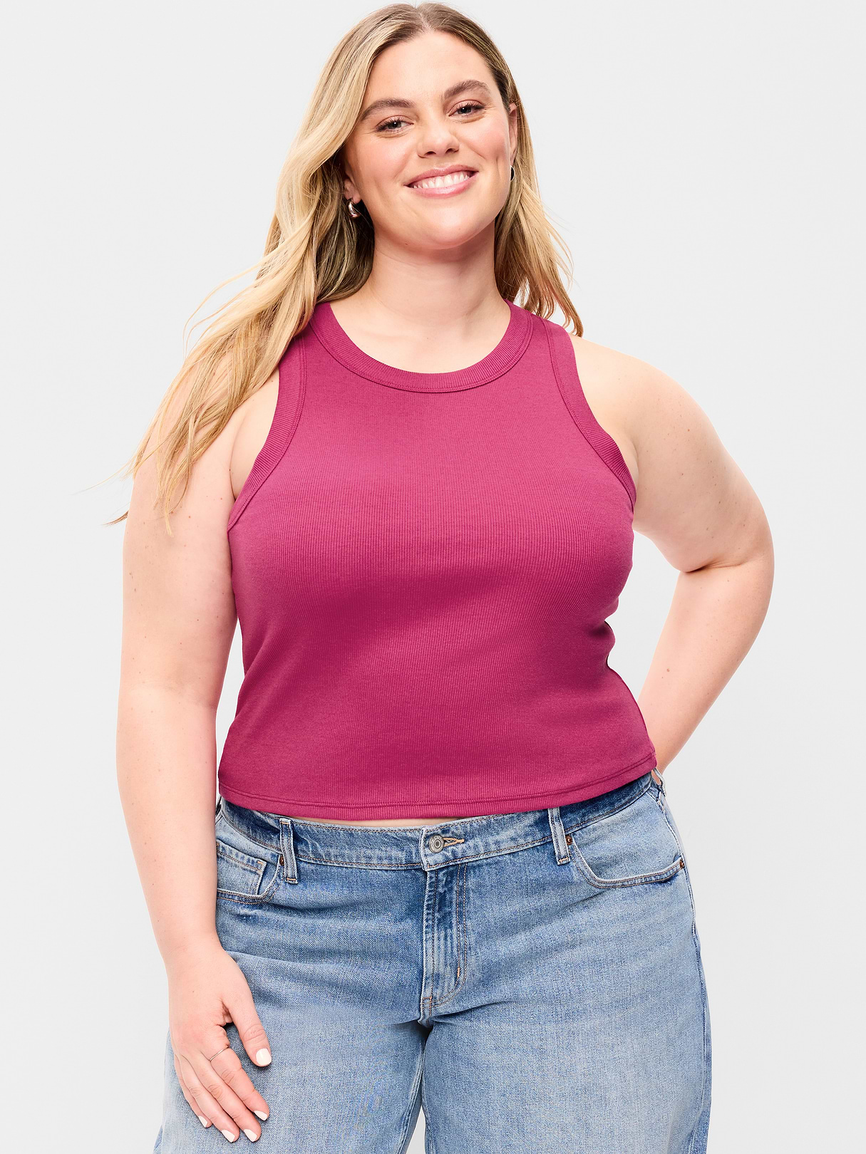 Crop Ribbed Tank Top - Radical Fuchsia