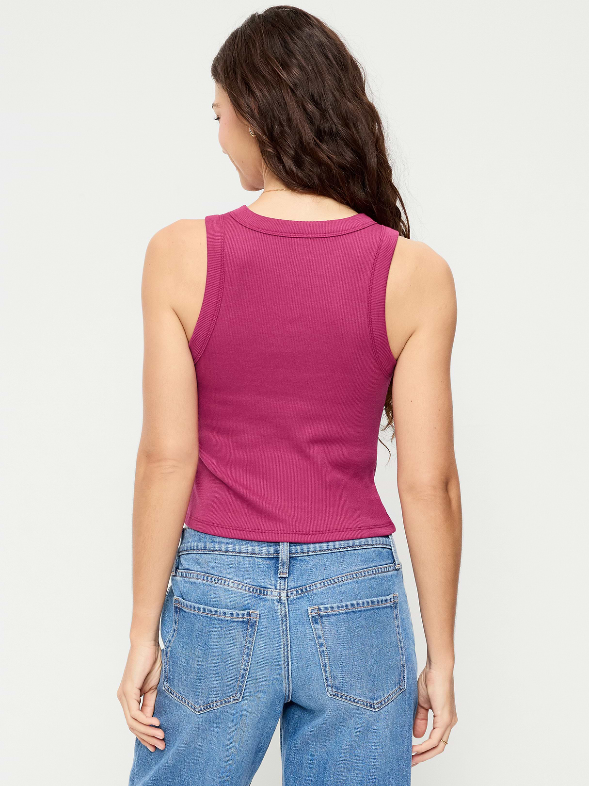 Crop Ribbed Tank Top - Radical Fuchsia