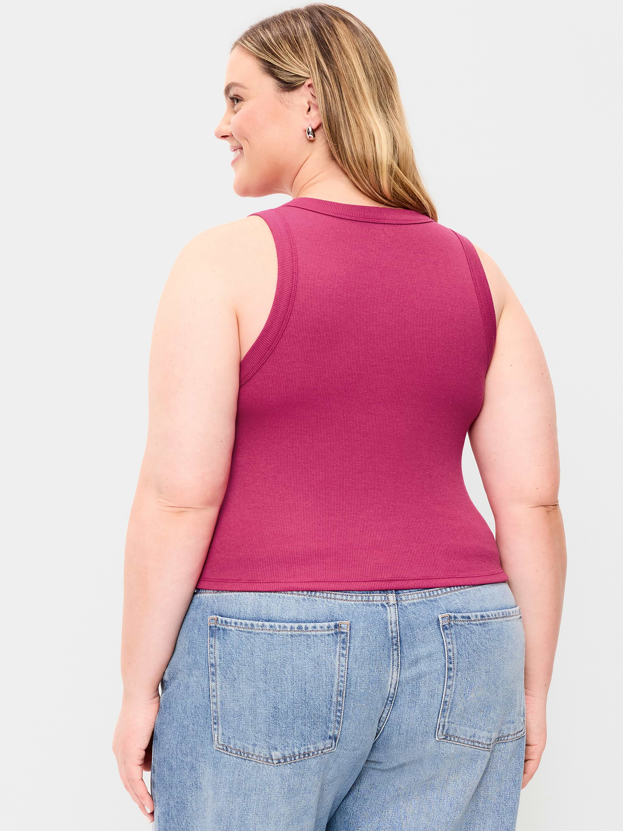 Crop Ribbed Tank Top - Radical Fuchsia