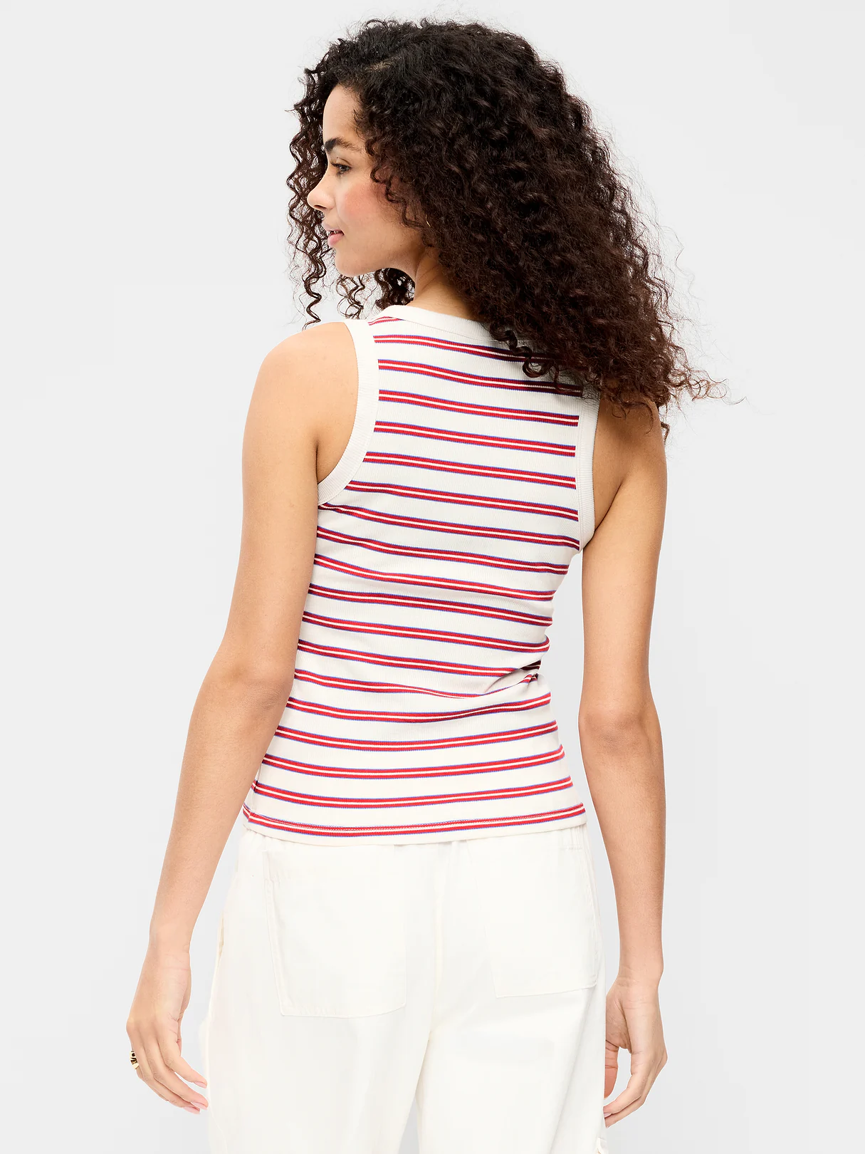 Lace-Up Tank Top - Red Blue Stripe