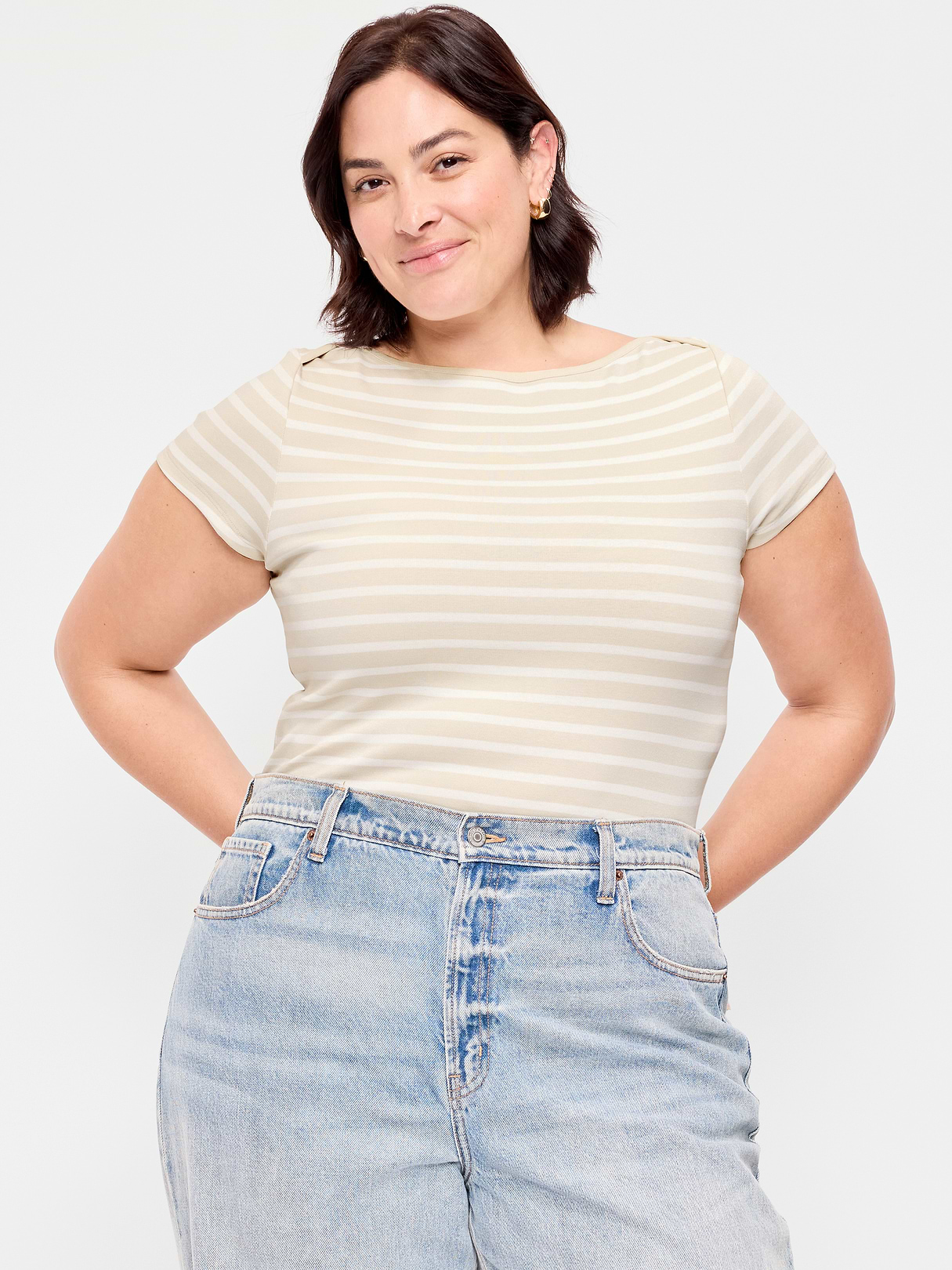 Snug Boatneck T-Shirt - Neutral Stripe