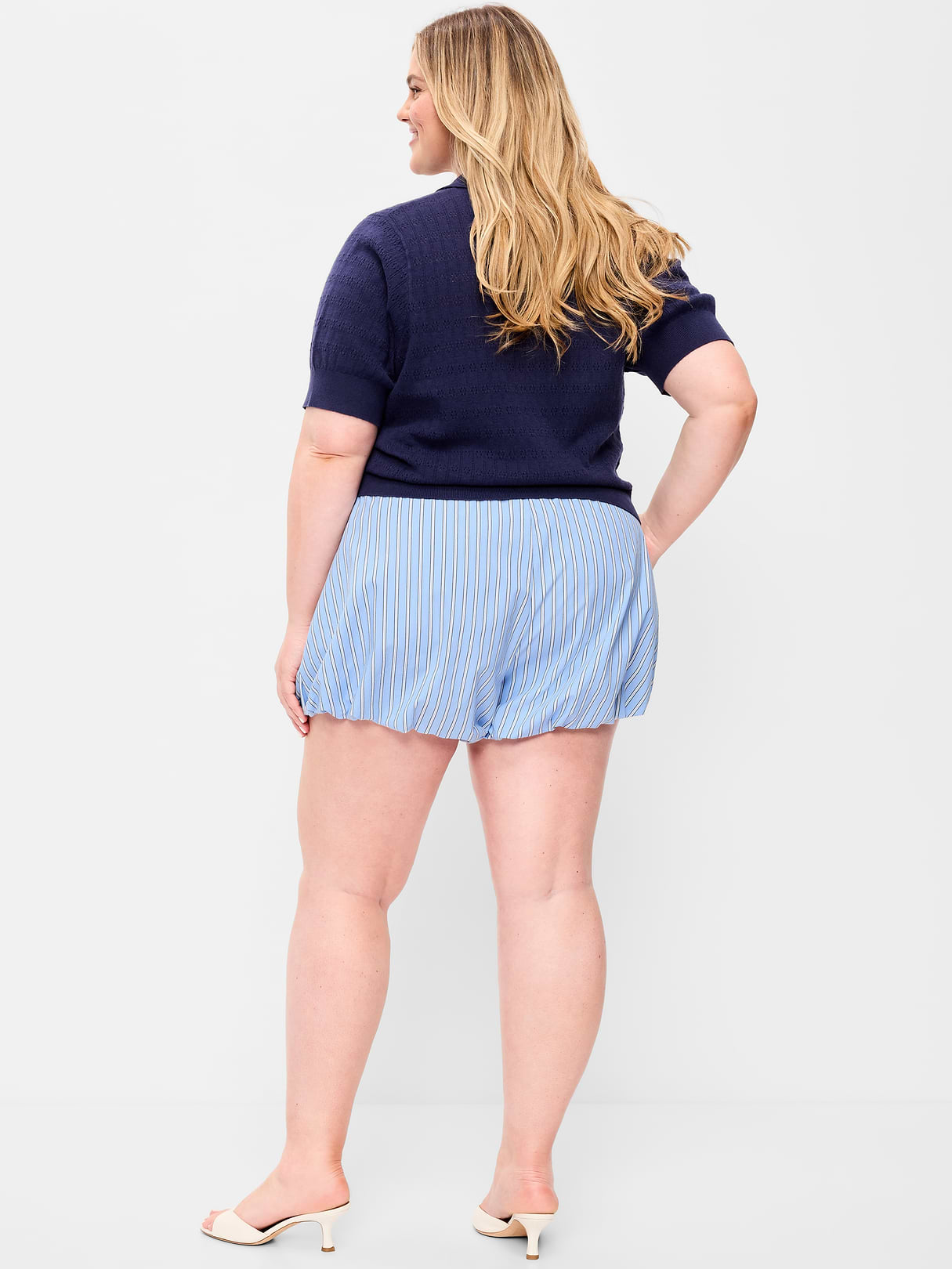 Poplin Bubble Hem Shorts - Blue Stripe