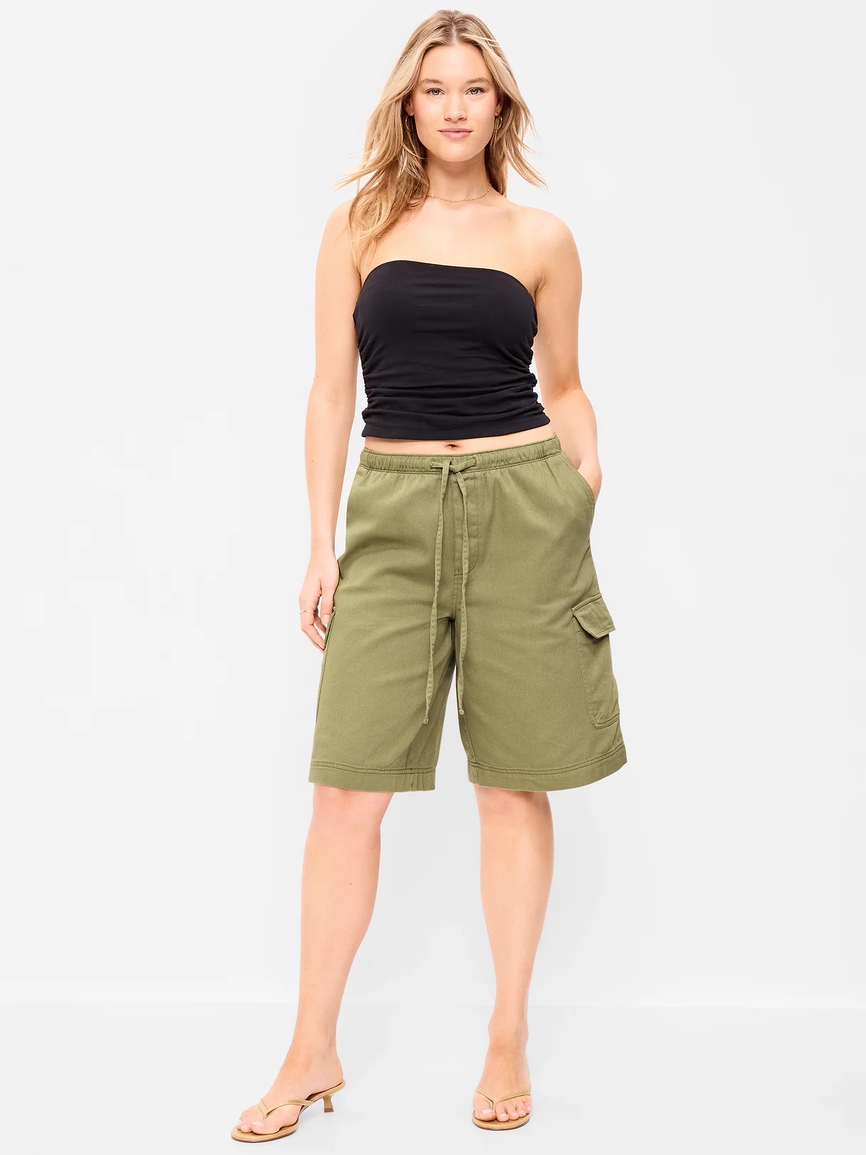 Mid-Rise Bermuda Cargo Shorts - Dried Grasses