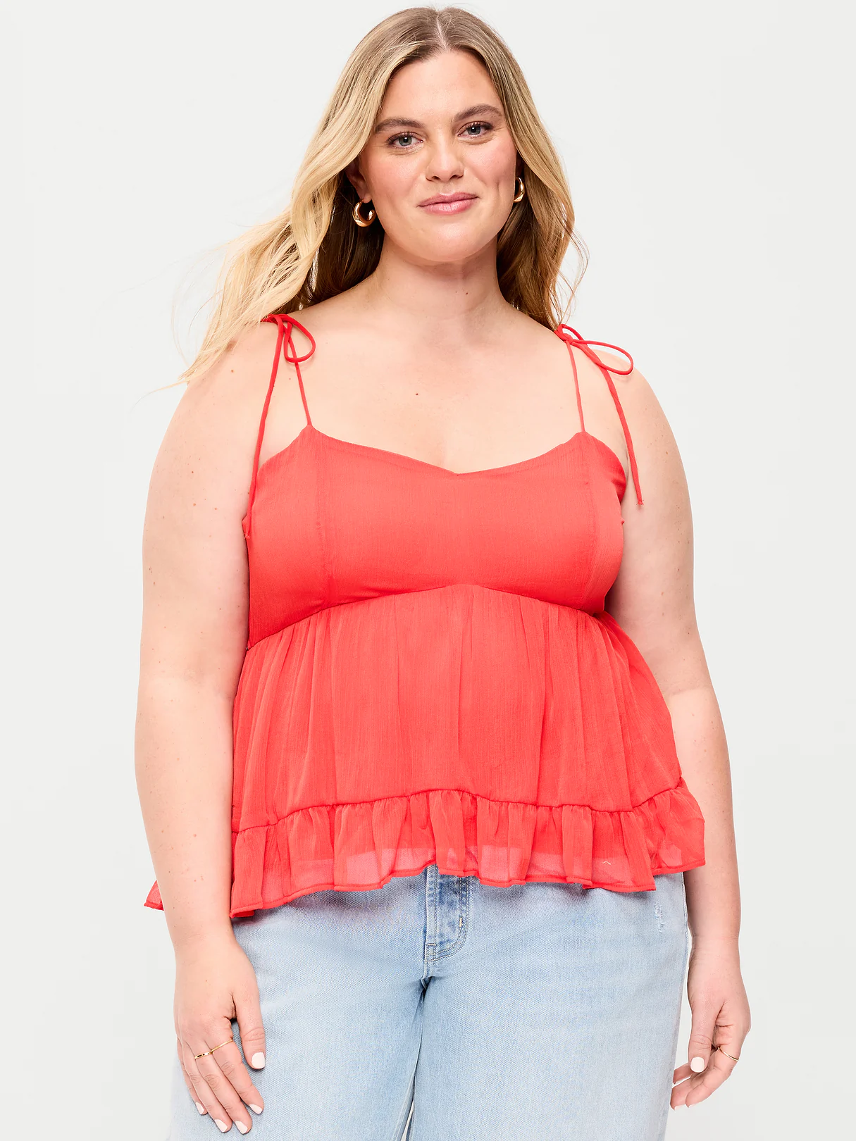 Chiffon Semi-Sheer Tie-Strap Cami Top - Moonfish Orange