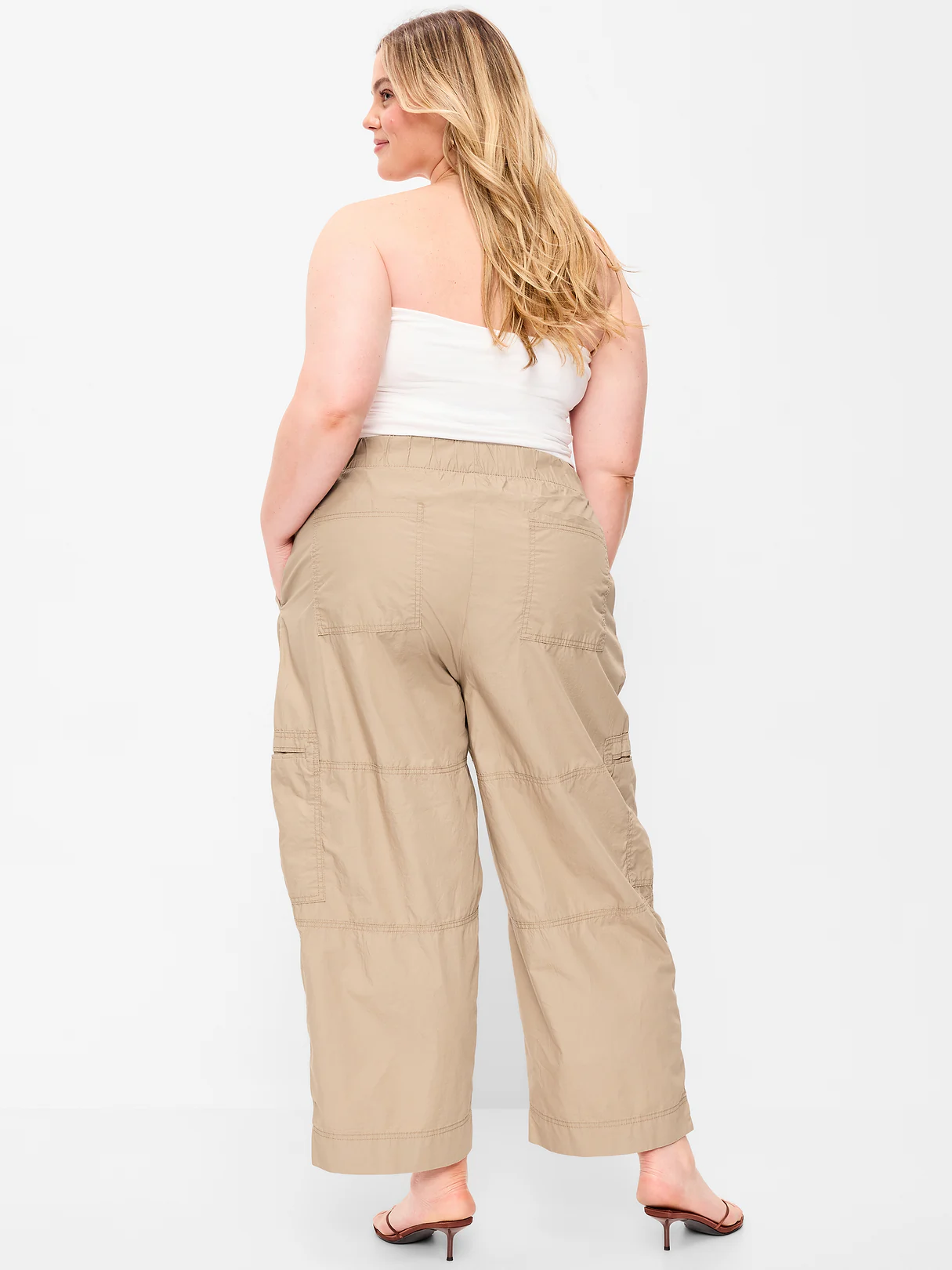 Mid-Rise Cropped Barrel-Leg Utility Pants - Toasted Almond