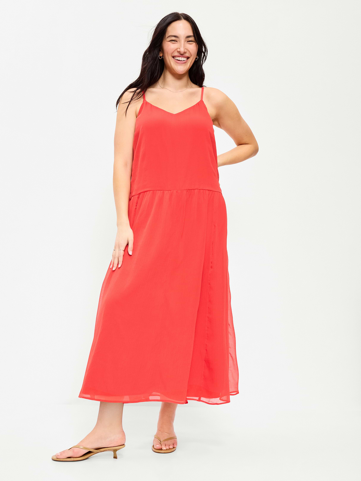 Chiffon Drop-Waist Maxi Dress - Moonfish Orange