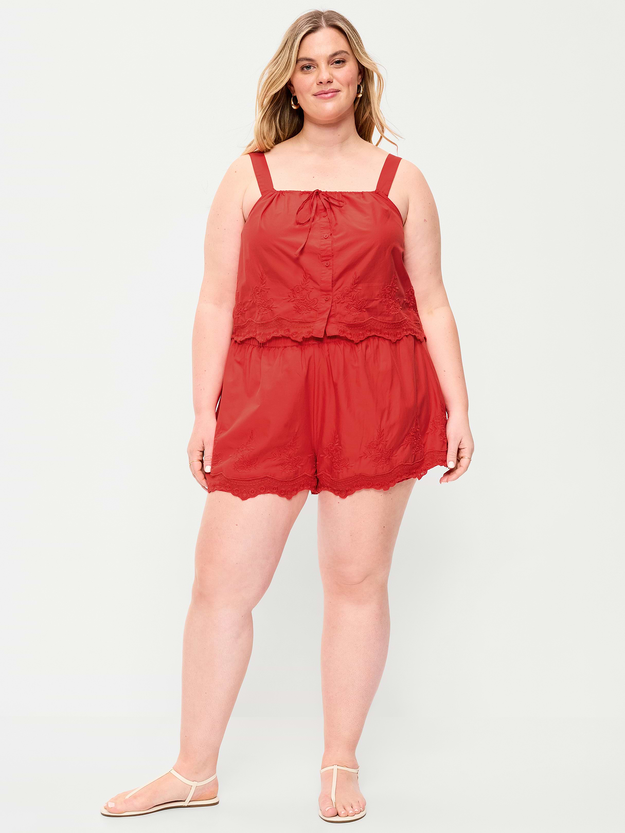High-Waisted Lace-Trim Shorts - Moonfish Orange