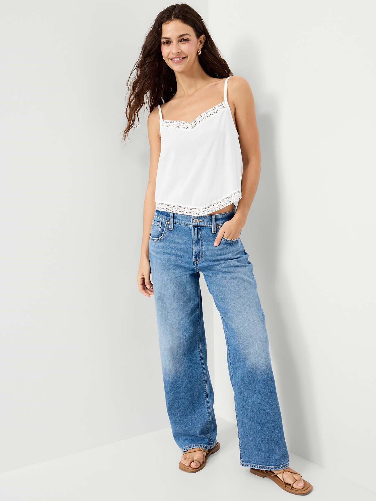 Lace-Trim Scarf Tank Top - White Lilies