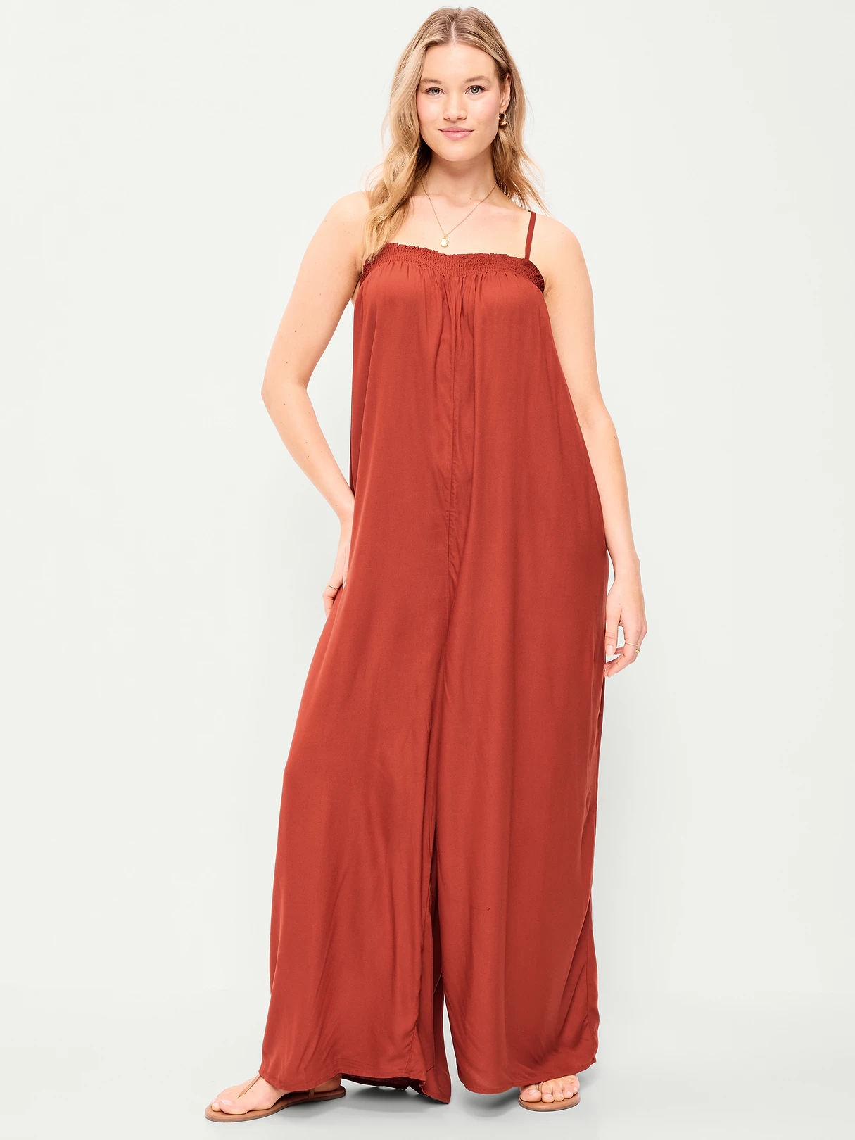 Airy Smocked Jumpsuit - Russet Moon