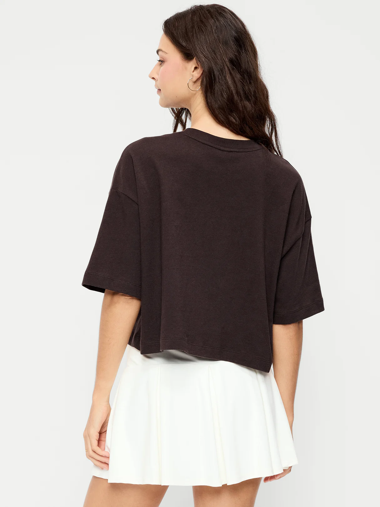 Vintage Crew-Neck Oversized Crop T-Shirt - Black Coffee