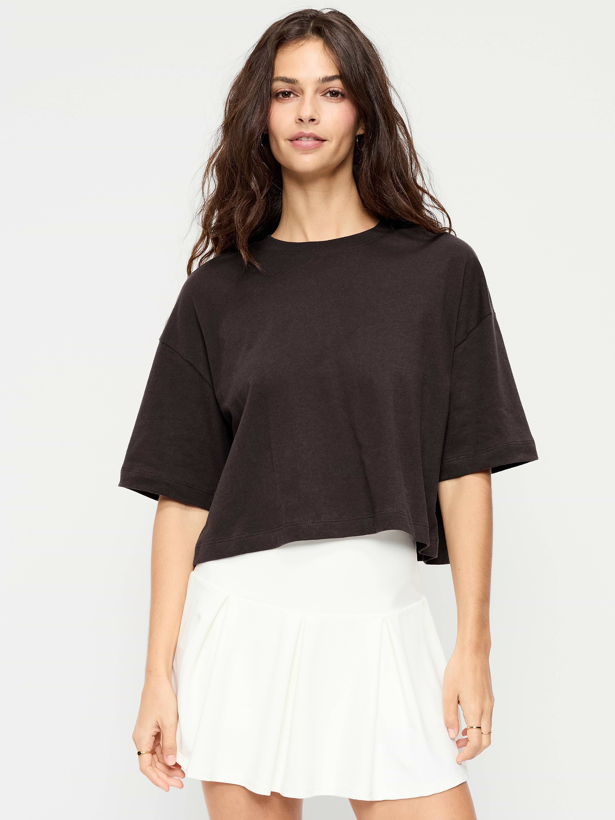 Vintage Crew-Neck Oversized Crop T-Shirt - Black Coffee