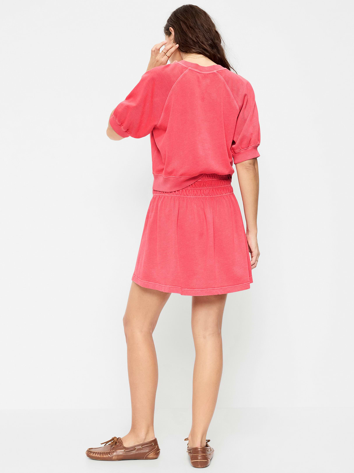 SoSoft Terry Smocked-Waist Mini Skirt - Red Buttons