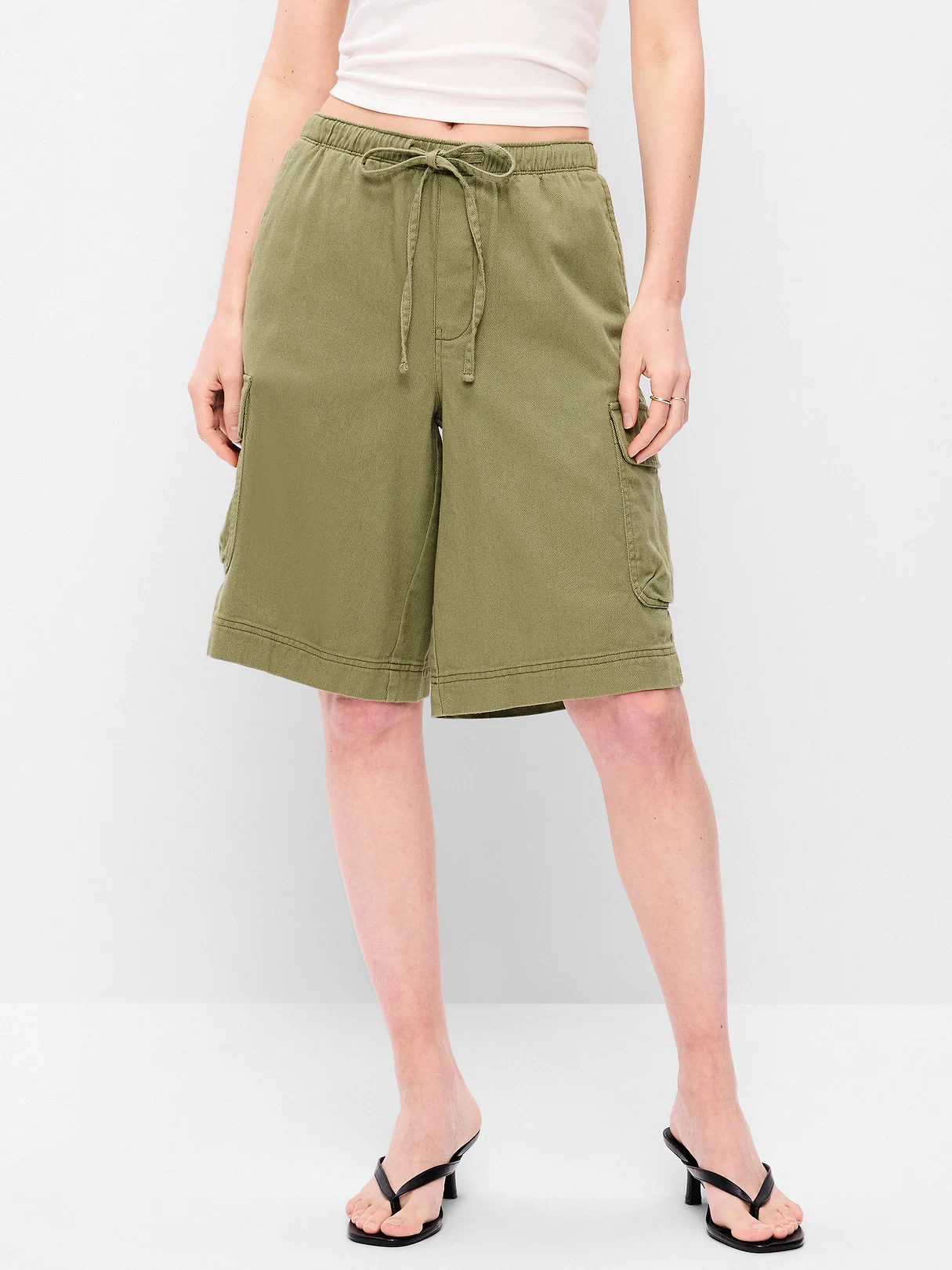 Mid-Rise Bermuda Cargo Shorts - Dried Grasses